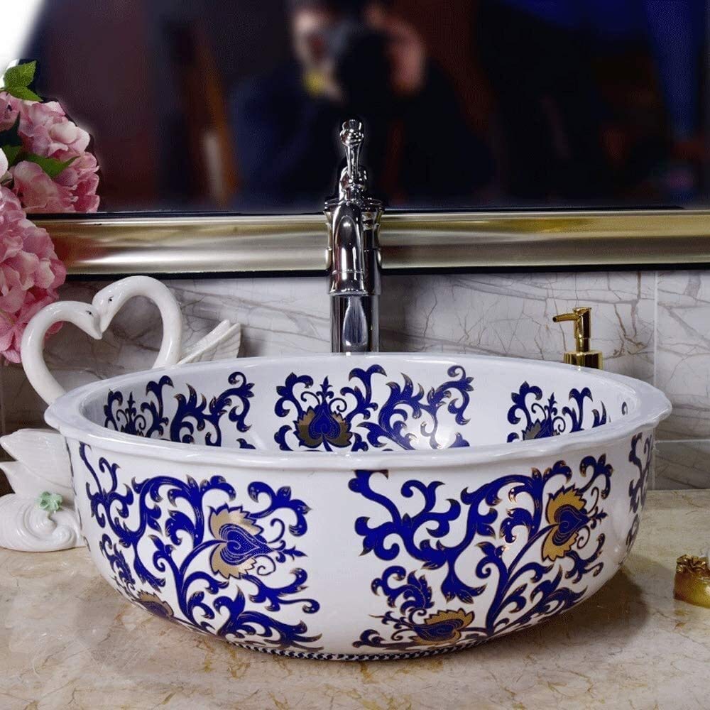 Szafka Pod Umywalkę Z Umywalką, Umywalka Nablatowa, Artystyczna Ceramiczna Umywalka Łazienkowa, Ręcznie Malowana Umywalka Nablatowa Z Porcelany Vintage