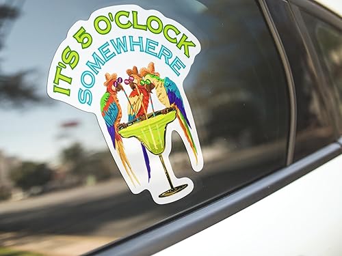 Miniatura 4 de Parrot Beach Drink Five O'Clock Somewhere Jimmy Tribute Sticker  Diseño colorido vibrante  RIP Jimmy  Calcomanía de vinilo optimizado de látex de