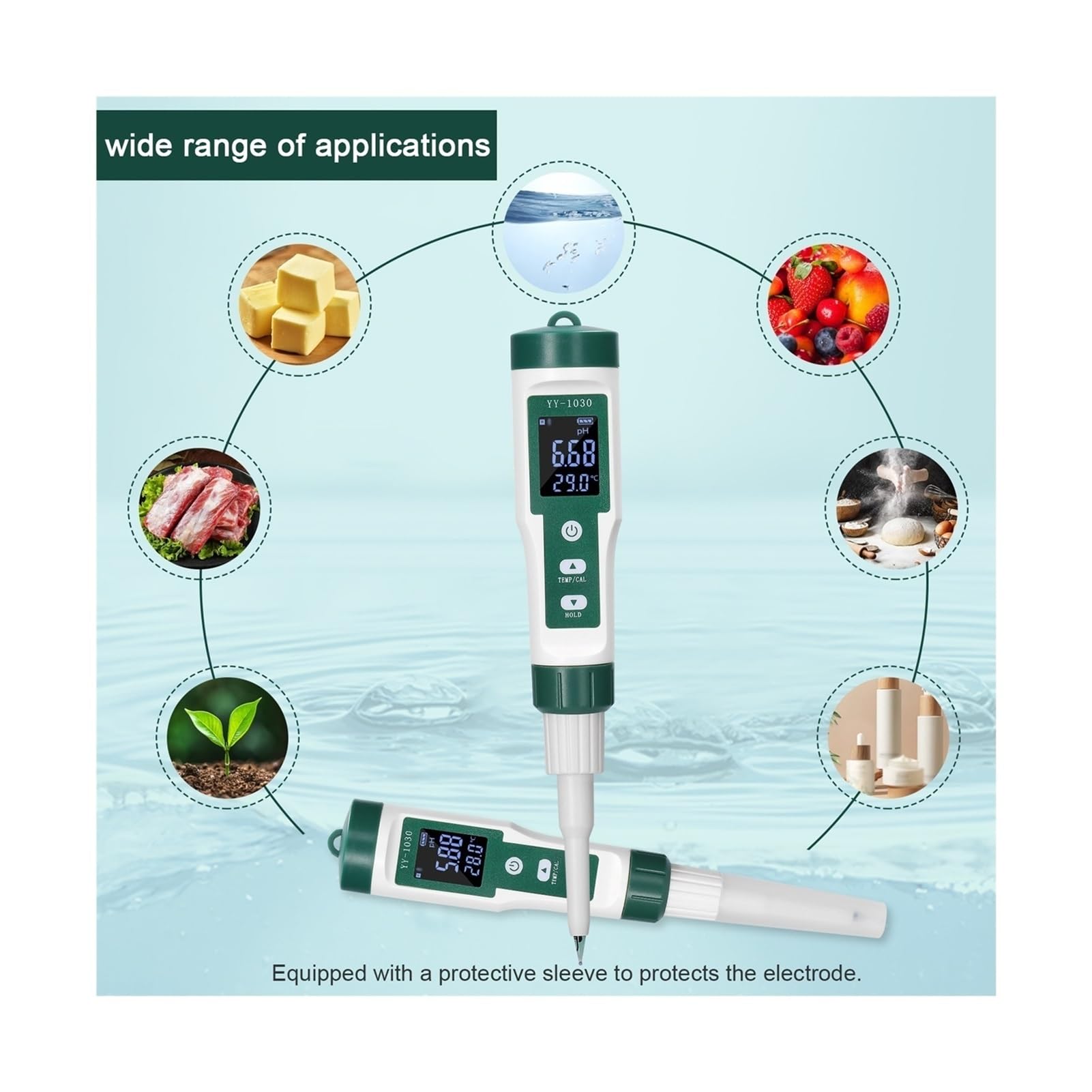 Kit per l'analisi dell'Acqua, YY-1030 Digitale Alimenti for Bambini PH Misuratore di Pasta Alcalimetro Formaggio Cosmetici Rilevatore a Matrice del Suolo(10in1 with Backlight)