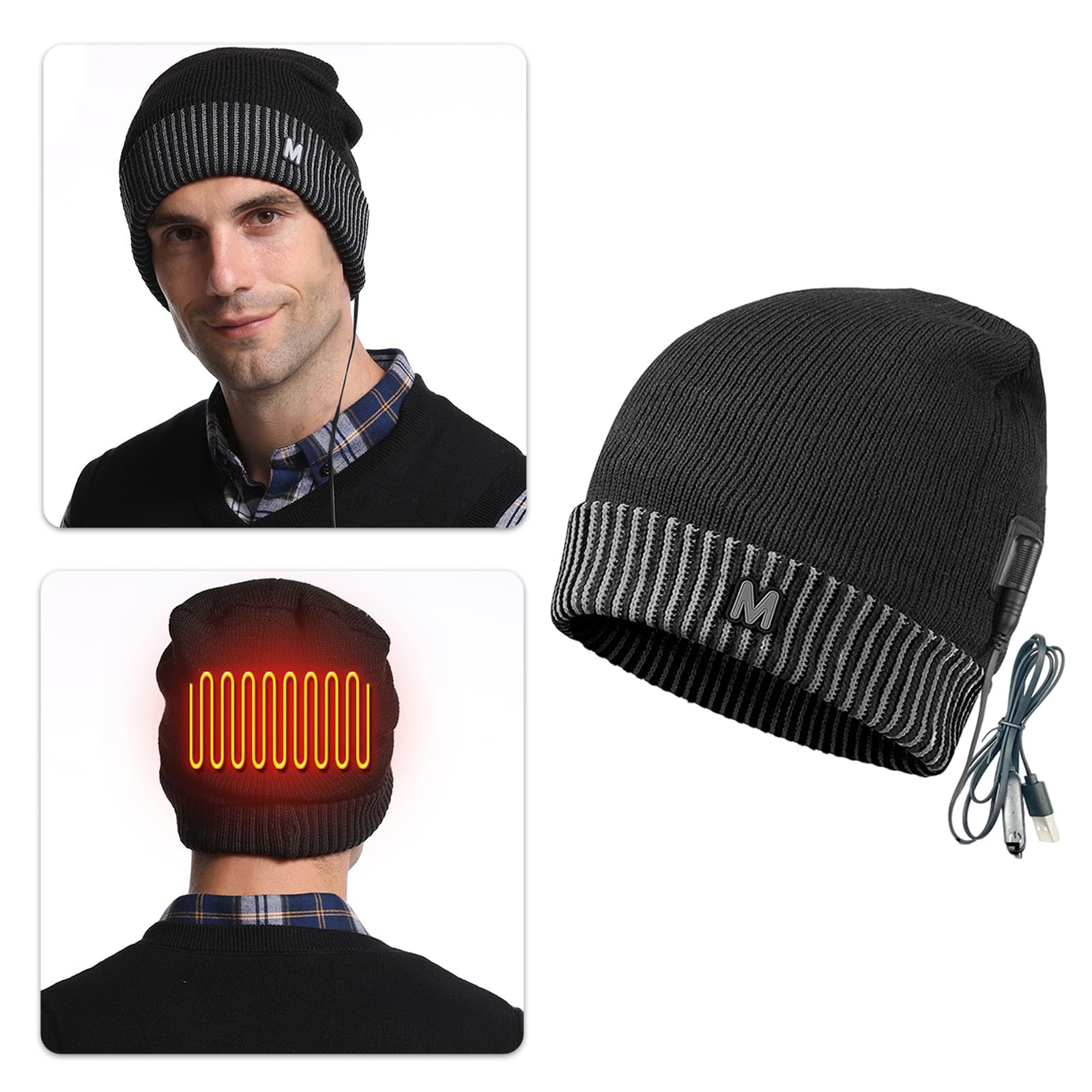 Riscaldamento elettrico alimentato tramite USB, lavabile in lavatrice, cappello per pendolarismo e attività all'aperto, berretto riscaldato in maglia con calore regolabile riscaldamento
