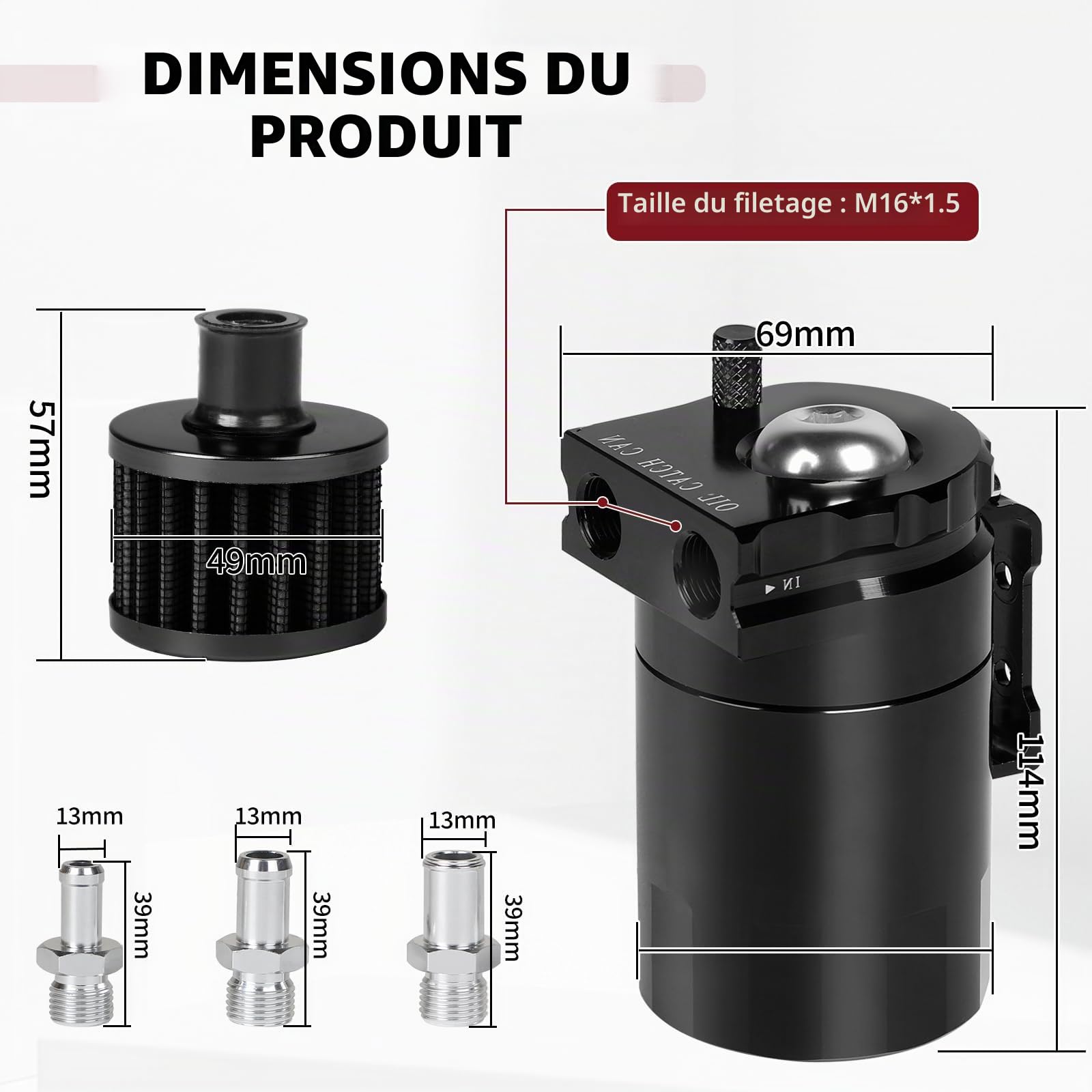 DBREAKS Réservoir de récupération huile avec filtre à air, 300 ml, réservoir universel en aluminium