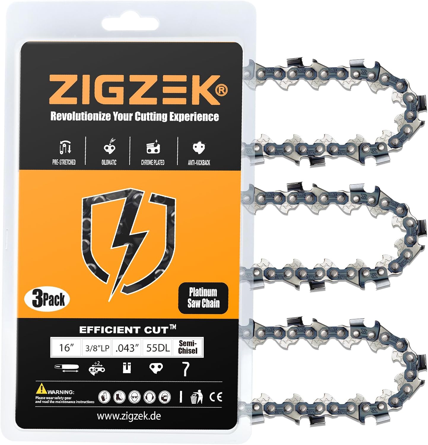 16" Stihl Chainsaw Chain For Stihl MS170 Chain, MS180C, MS180, MS171 - Replacement 16 Chainsaw Blade for 61pmm3 55, 3610 005 0055 61PMM3 55, R55 (3 Chains)