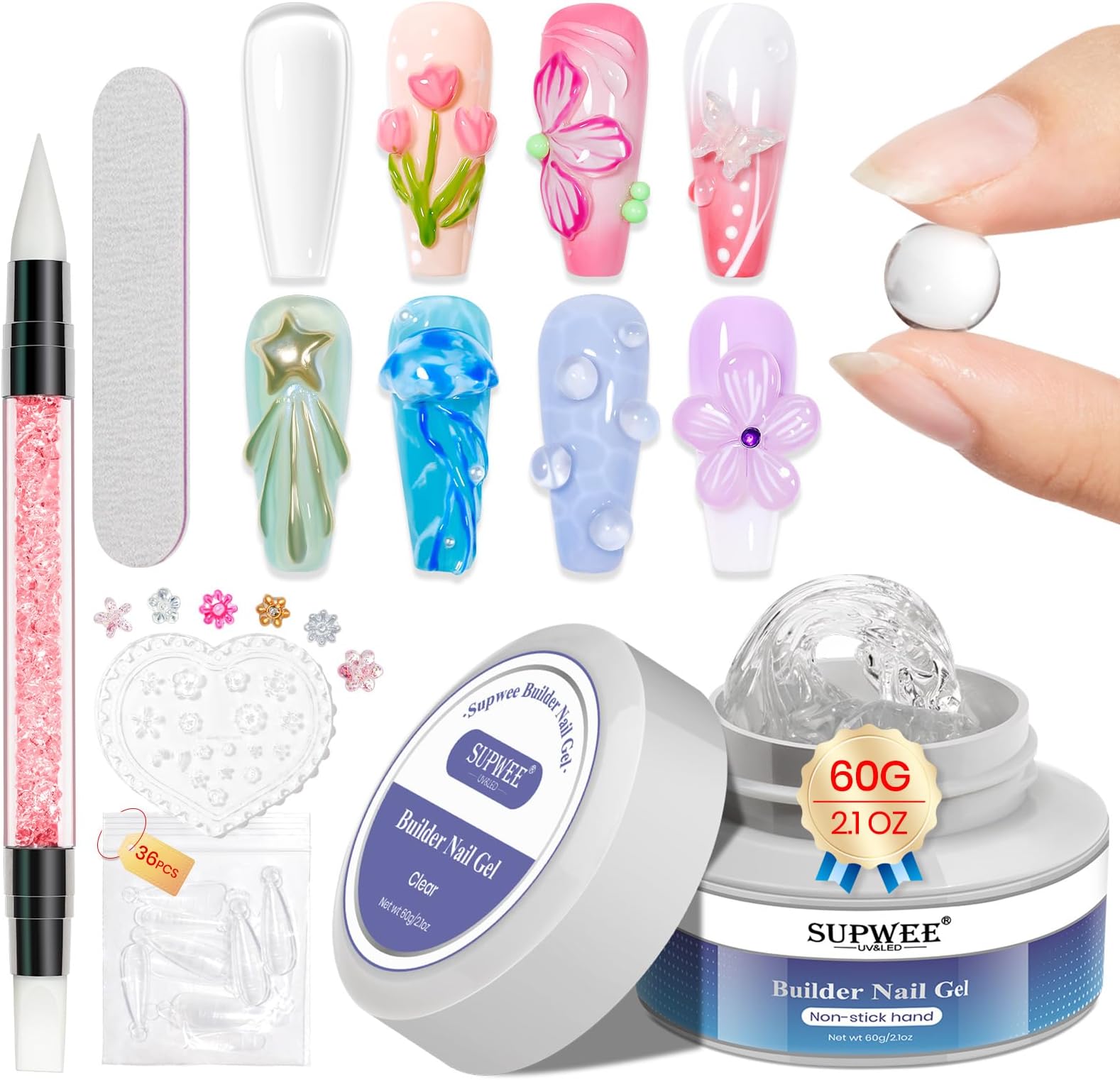 - 3D Nail Gel 60G Clear Nail Builder Gel Hard Gel for Nails Large Capacity Solid Builder Gel Modeling Non-Sticky 3D Sculpting Gel for Nail Carving Strengthen Nail Art DIY at Home