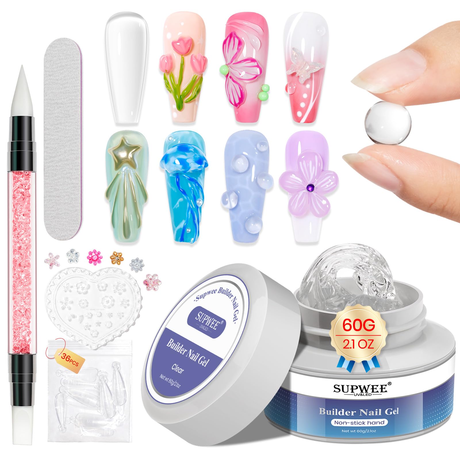 3D Nail Gel 60G Clear Nail Builder Gel Hard Gel for Nails Large Capacity Solid Builder Gel Modeling Non-Sticky 3D Sculpting Gel for Nail Carving Strengthen Nail Art DIY at Home