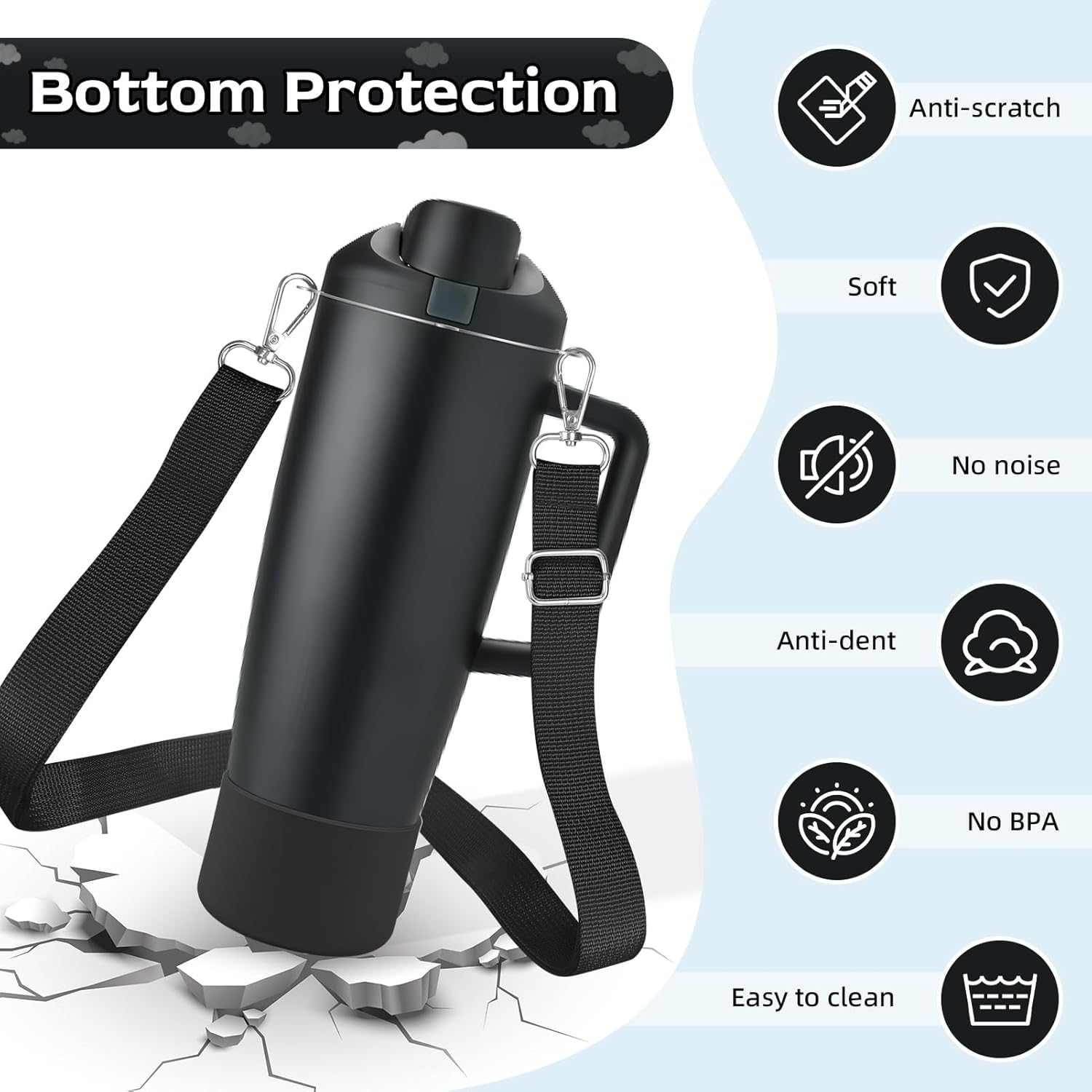 Accessories Set Compatible with Owala 30oz & 40oz FreeSip Sway Bottles & Tumblers, Carrier with Strap & Silicone Boot, Adjustable Shoulder Crossbody Handle Strap - Image 6