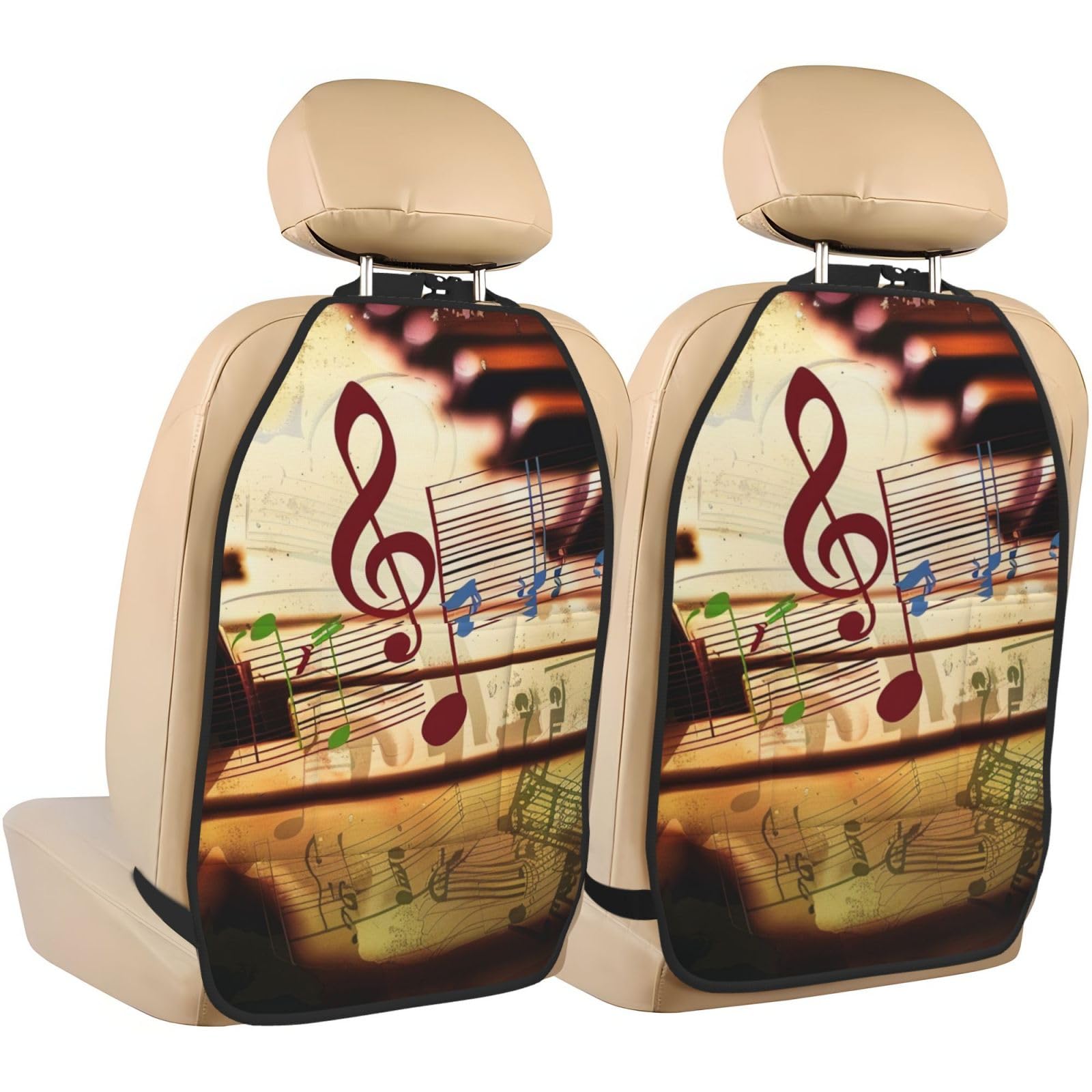 JTNWEC music Print Car Seat Kick Mats with Organisers 2 Pack Backseat Protector Seat Covers for Your Car, SUV, or Truck
