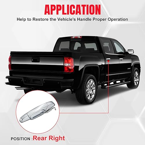 Miniatura 5 de 22738726 Manija exterior cromada para puerta trasera derecha del pasajero, compatible con Cadillac Escalade, compatible con Chevy Avalanche,
