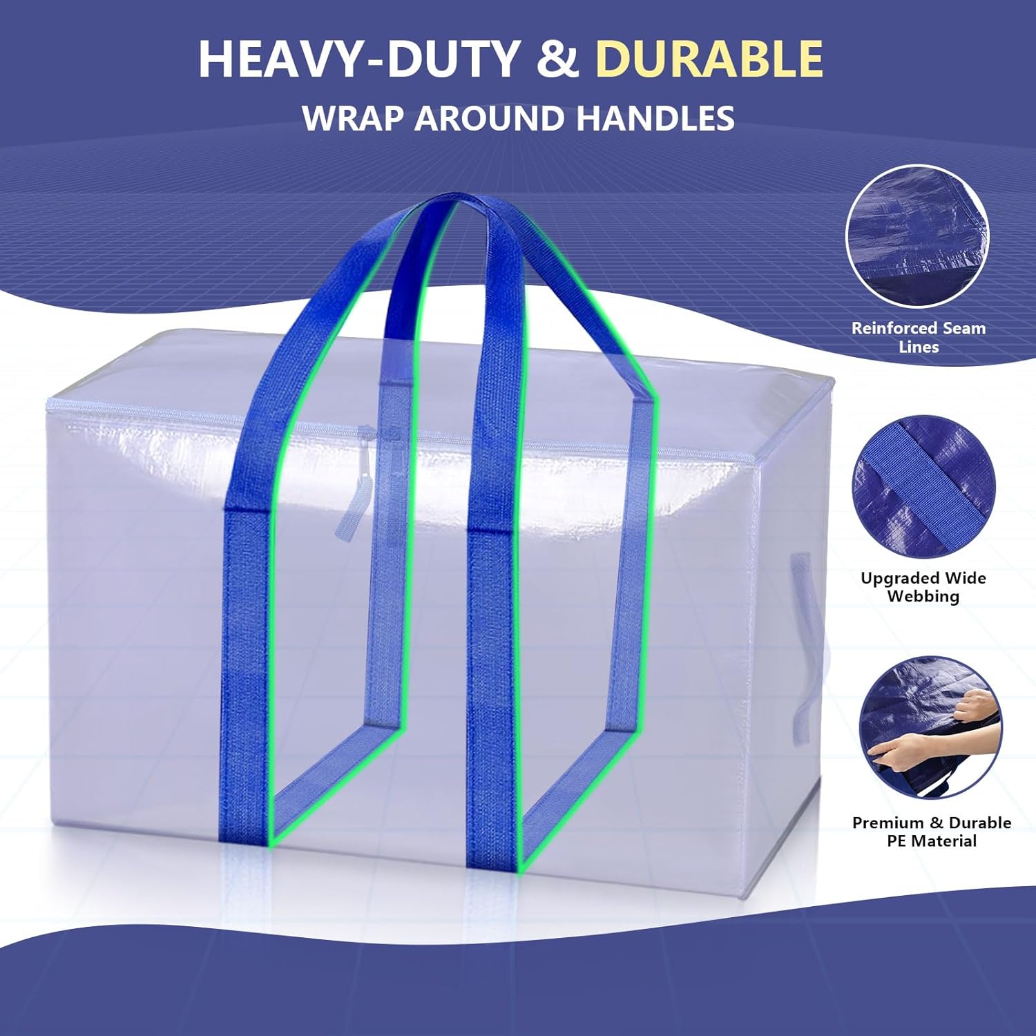 6 Pack Moving Bags, Moving Boxes & Storage Bins Alternative, Storage Bags with Dual Zippers & Wrap Around Handles, Totes for Storage, Dorm Room Packing Moving Supplies