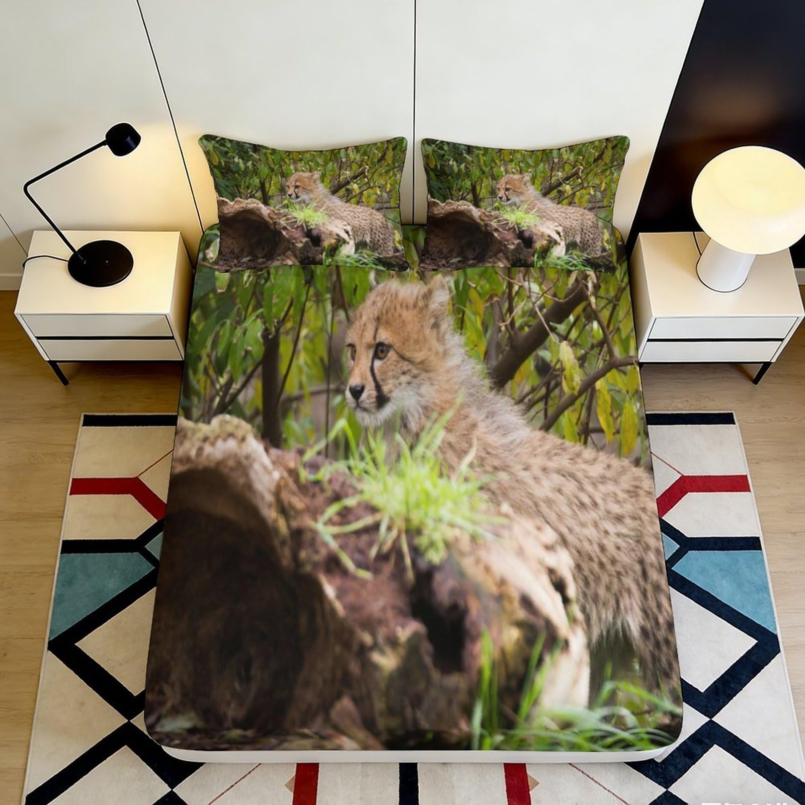 3D Printed Deer Forest Fitted Sheet Microfiber Elastic Hem Bedroom Bedding Deer Theme Mattress Fitted Cover Deep Pocket Non-Slip 200x200x25cm