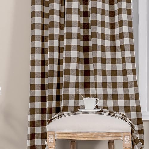 Miniatura 7 de Melodieux Cortinas a cuadros de búfalo para sala de estar, dormitorio, estilo granja, estilo guingán, con textura de algodón, con bolsillo para