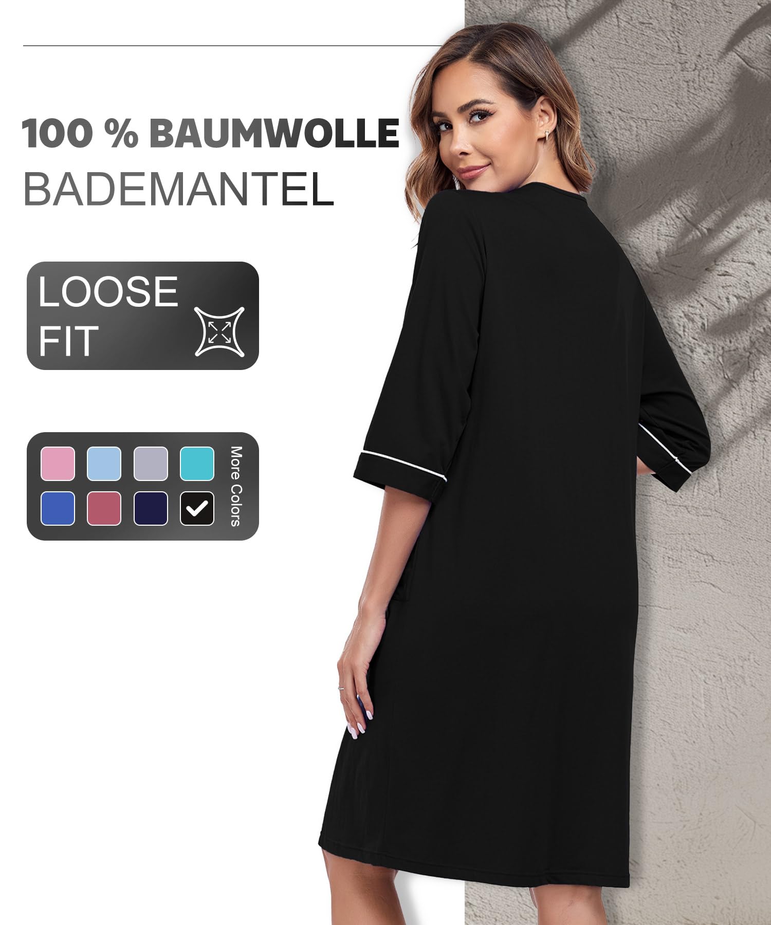 ANLIQI Damen Morgenmantel aus 100% Baumwolle kurzarm mit Reißverschluss weicher bequemer Baumwoll Hausmantel für den Sommer