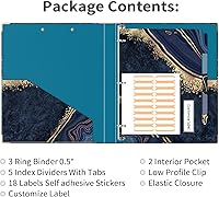 Vista 248 de Ospelelf Mini 3 Ring Binder, 2 Inch, Cute Pink Marble Binder for 5.5" x 8.5" with 5 Tab Dividers, File Folder Labels and Low Profile Clipboards