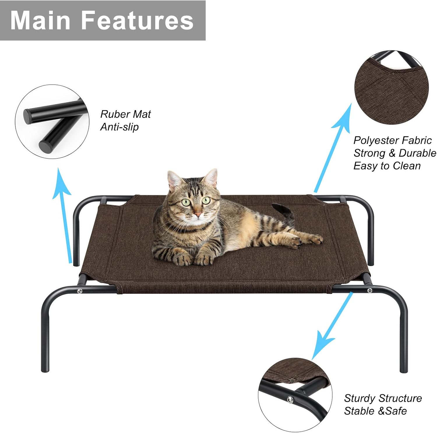 OYEAL Pet Cot Elevated Dog Cat Bed Portable Raised Pet Bed Durable Indoor & Outdoor Waterproof Dog Crates for Small & Medium Pets, Dark Brown