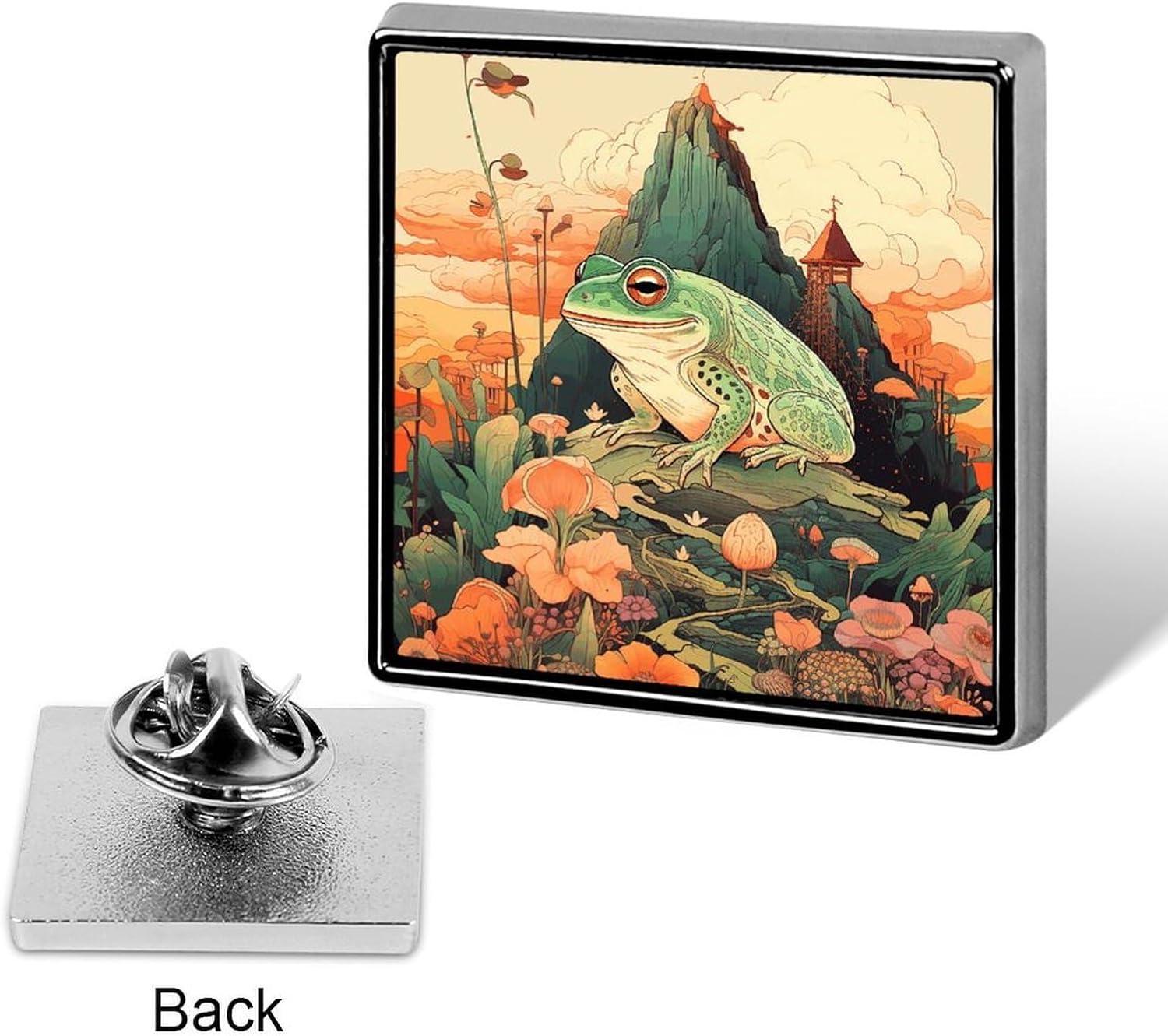 Frog on Mountain Lapel Pin, Square Enamel Pin, Cute Brooch for Jackets, Hats & Tops | Suit Pins for Men | Lightweight Alloy Metal Fashion Clothing Accessory image 3