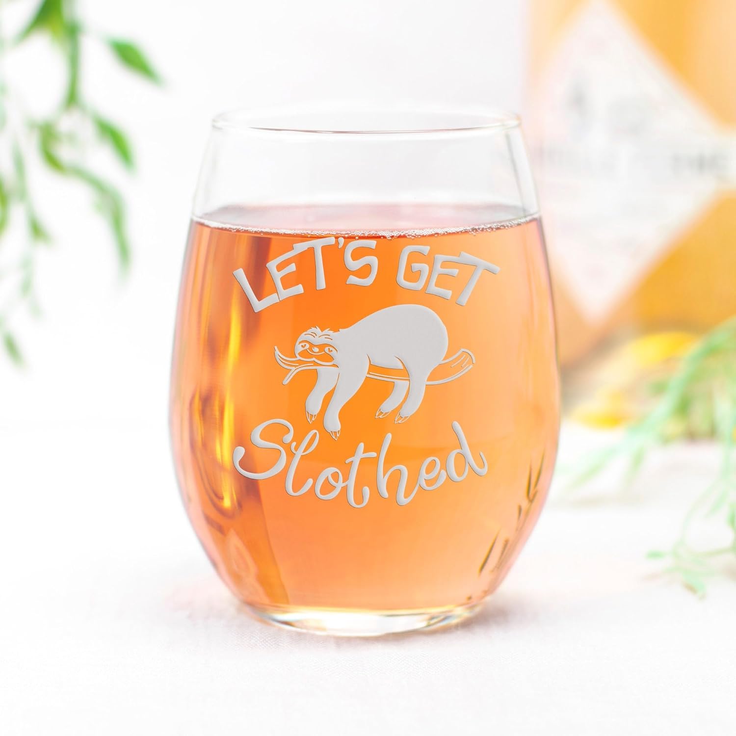Lets Get Slothed Stemless Wine Glass - Sloth Gift, Joke Wine Glass - 2 Glasses