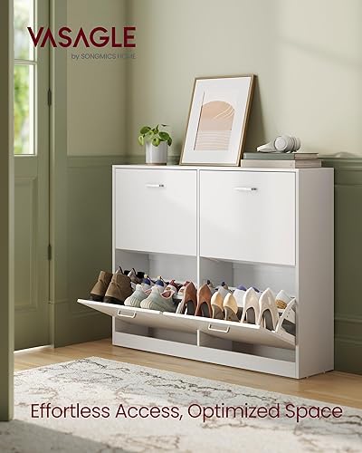 Miniatura 3 de VASAGLE Gabinete de zapatos con 4 puertas abatibles, armario de almacenamiento para 16-28 pares de zapatos, divisores ajustables, para entrada, 9.4
