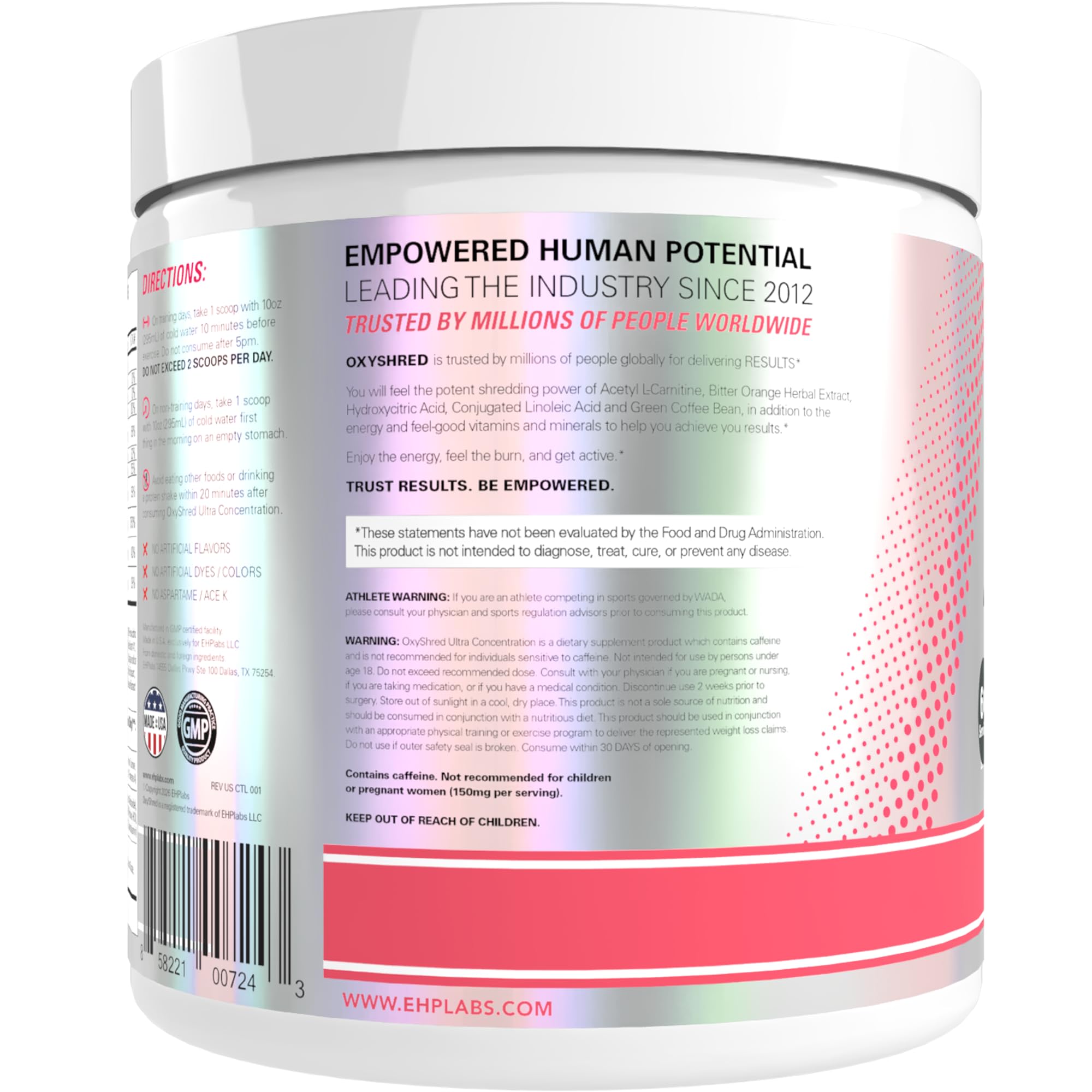 EHP Labs OxyShred Pre Workout Powder & Shredding Supplement - Preworkout Powder with L Glutamine & Acetyl L Carnitine, Energy Boost Drink - Guava Paradise, 60 Servings — Amazon image 8