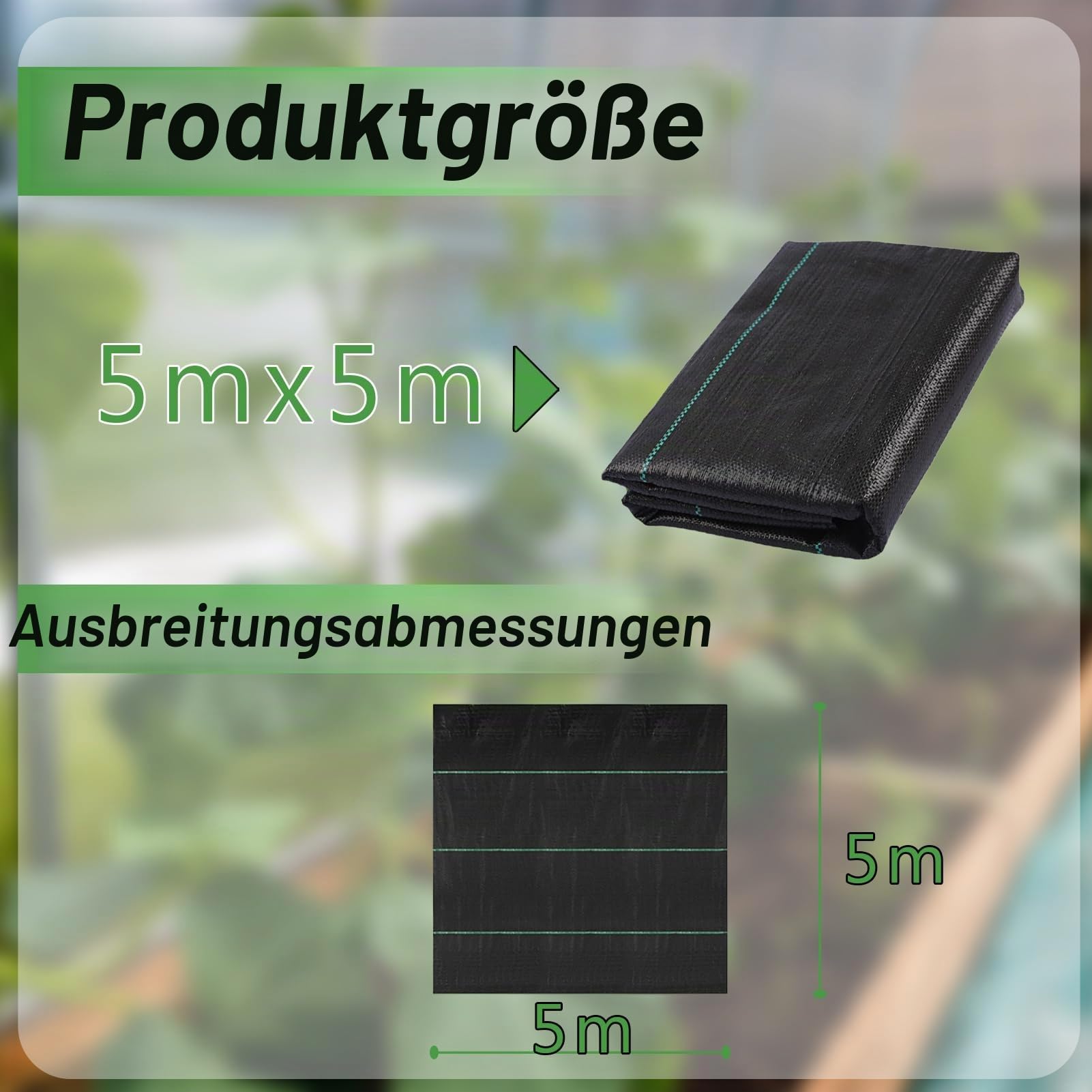 5m x 5m Unkrautvlies Gartenvlies für Garten Wasserdurchlässig Unkrautfolie gegen Unkraut 90g/m² Unkrautflies Reißfestes Unkrautgewebe Hohe UV-Stabilisierung (5m x 5m = 25m²)
