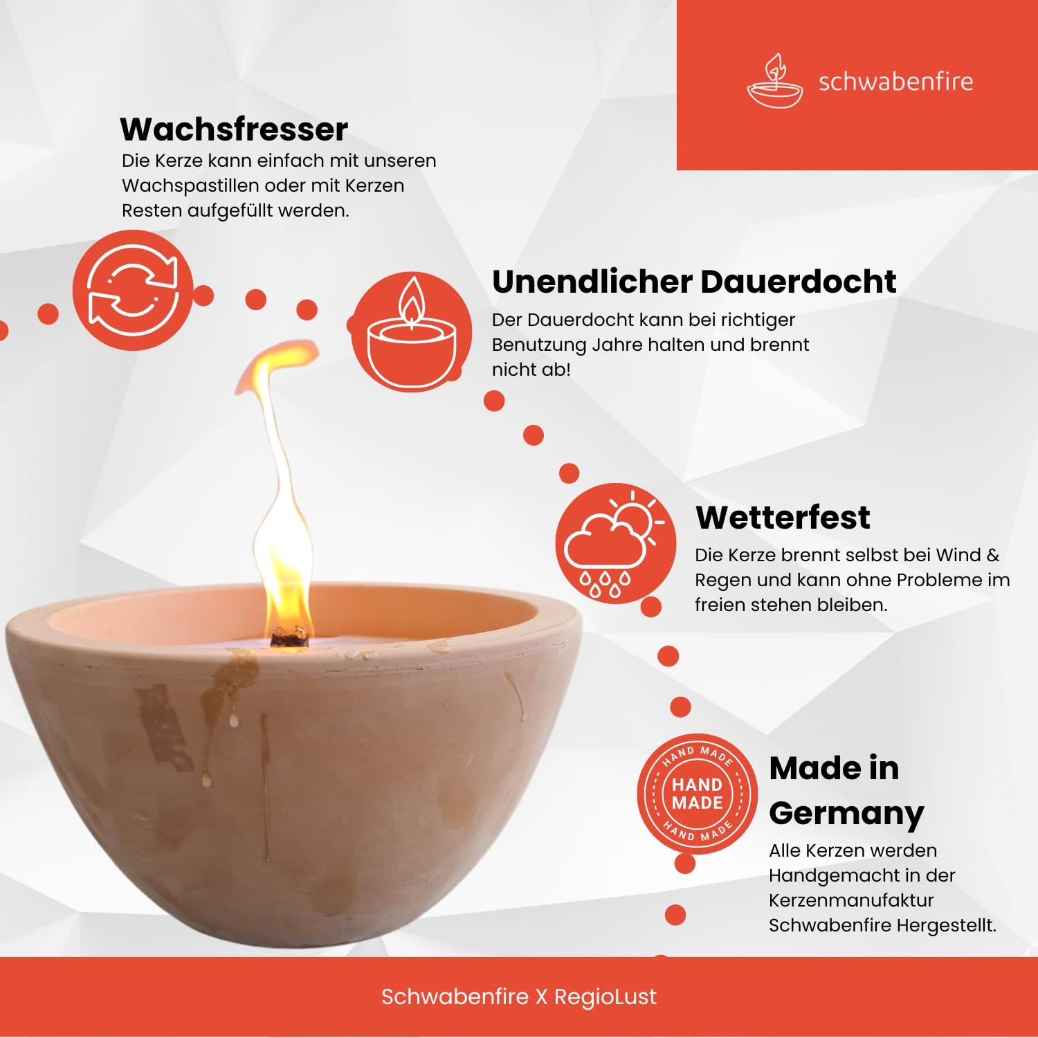 Schwabenfire Outdoorkaars met duurzame lont, roestkleurige metalen schaal, herbruikbaar, decoratieve kaarsen, buitenkaarsen, XXL, cadeau voor vrouwen, tuinkaars, grote kaarsen Schwabenfire Outdoorkaars met duurzame lont, roestkleurige metalen schaal, herbruikbaar, decoratieve kaarsen, buitenkaarsen, XXL, cadeau voor vrouwen, tuinkaars, grote kaarsen