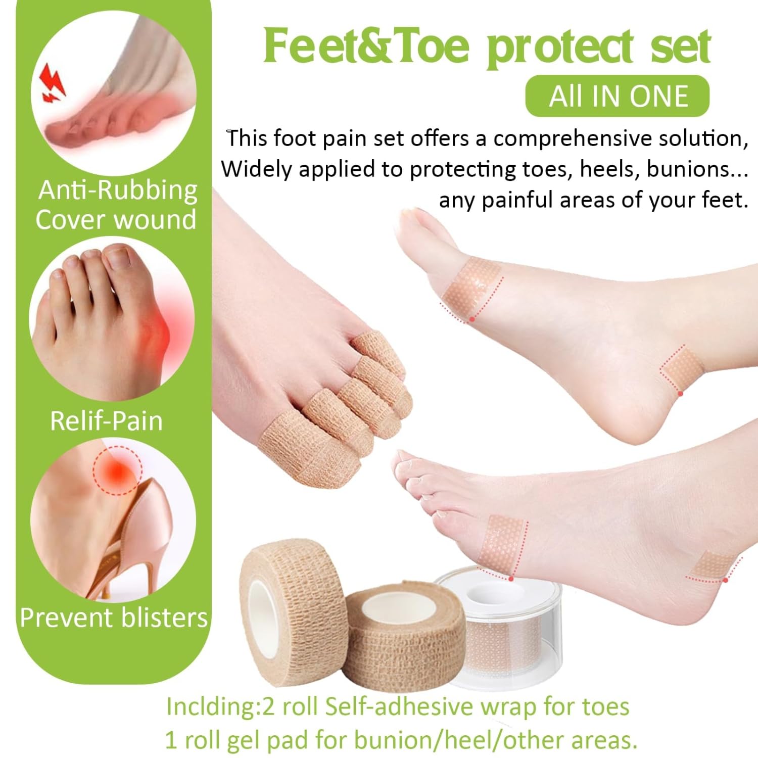 Ahamo Skin-Tone Toe Separators for Women, Heel Grips & Bio-Gel Pad Bundle | 2.5cm×5m Anti-Blister Strips (2 Packs) + Reusable Gel Heel Protectors for Women & Men | Shoe Comfort Solution for Bunion Pain Relief - Image 2 thumbnail