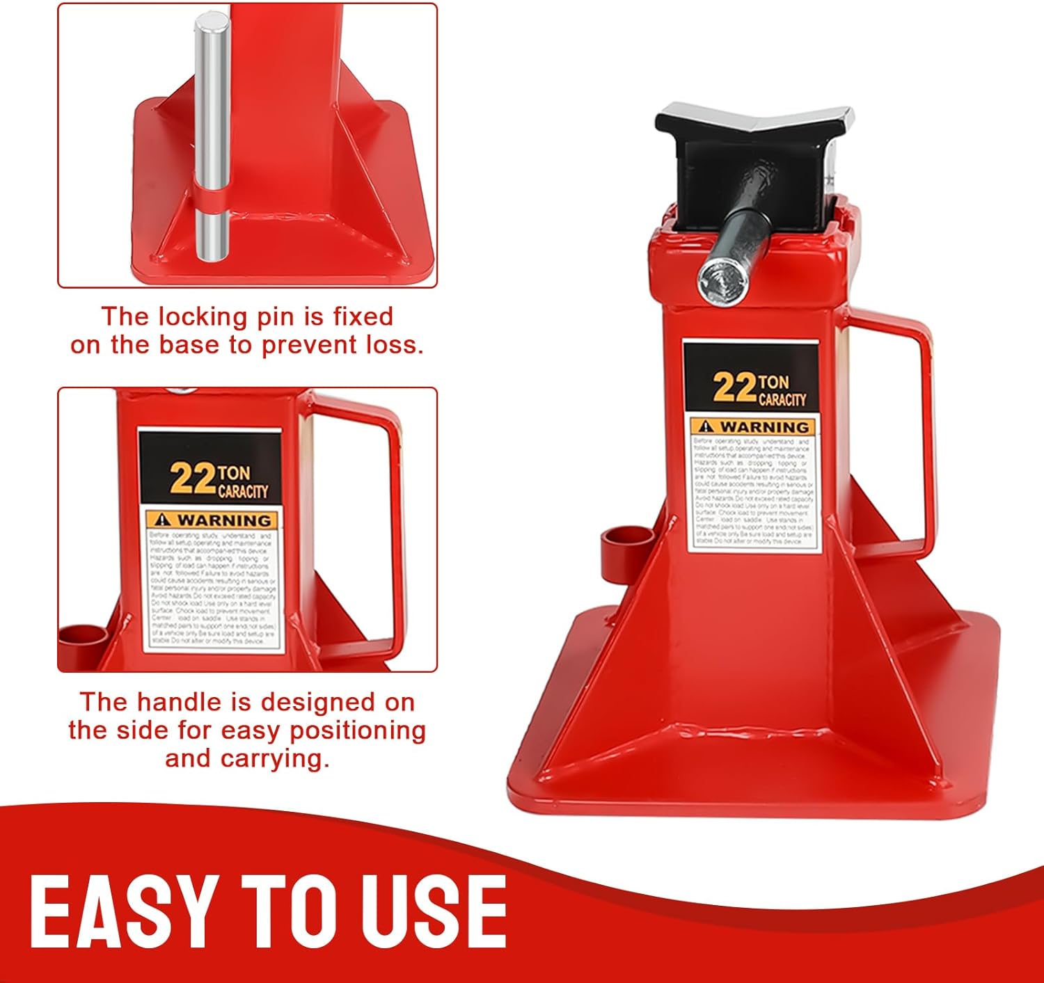 22 Ton (44,000 lbs) Jack Stands, Heavy Duty Pin Type Professional Car Jack Stand with Lock,Adjustable Height to 19.75",Wide Base Safety Design for Supporting Trucks, Trailers and Equipment,1 Pair