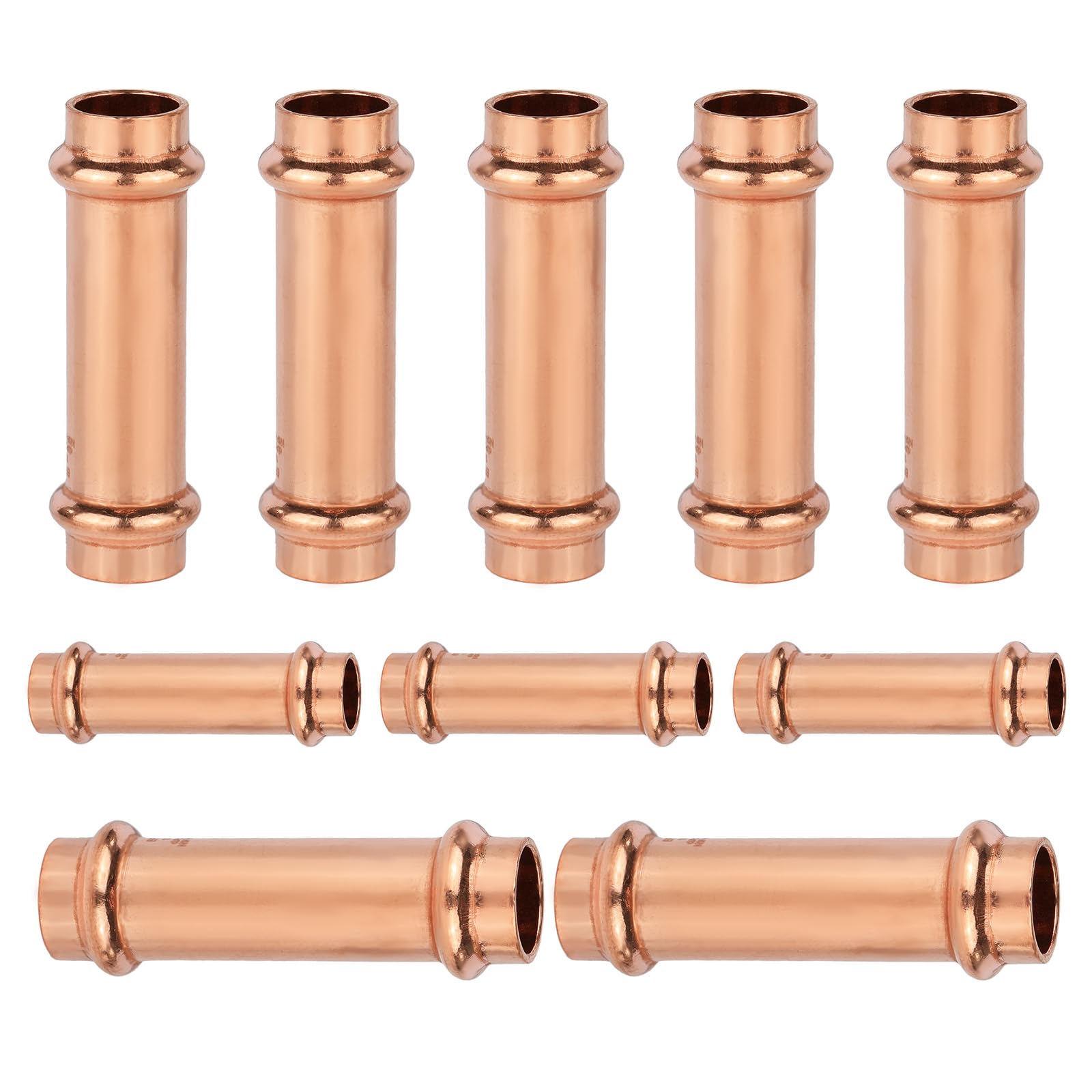 HeSun - Paquete de 10 acoplamientos extendidos de prensa de cobre sin parada, accesorios de presión de cobre de 1,27 x 1,27 cm, P x P para conexión de tubo de cobre