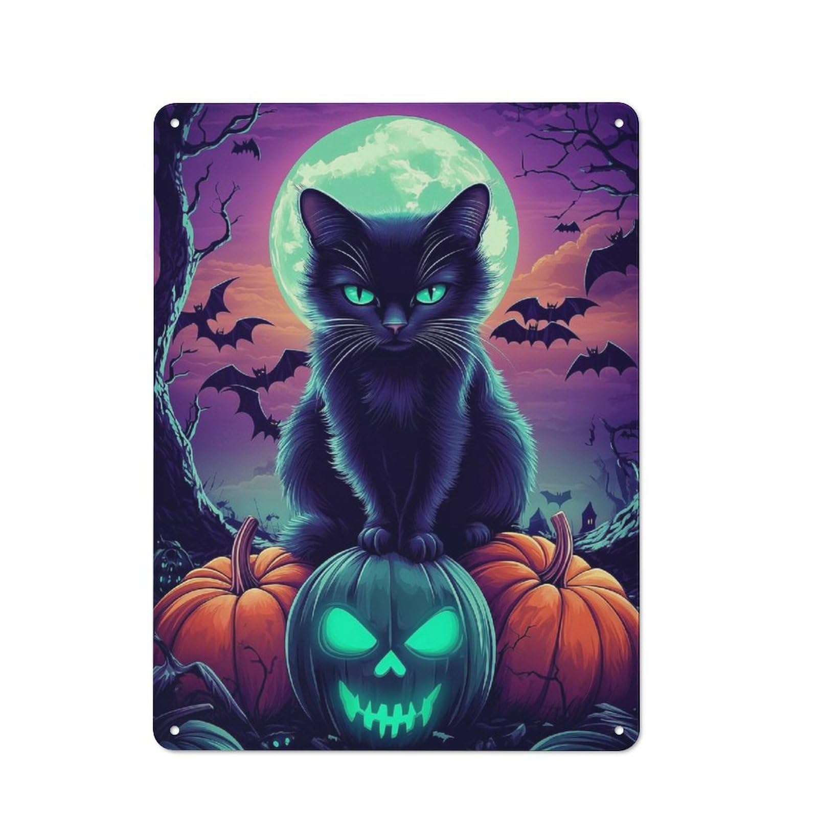 Junmoney Black Cat Halloween Vintage Tin Sign 40X30cm For Garden Room Or Summerhouse, A Housewarming Gift For Outdoor-Room Decor Collectors