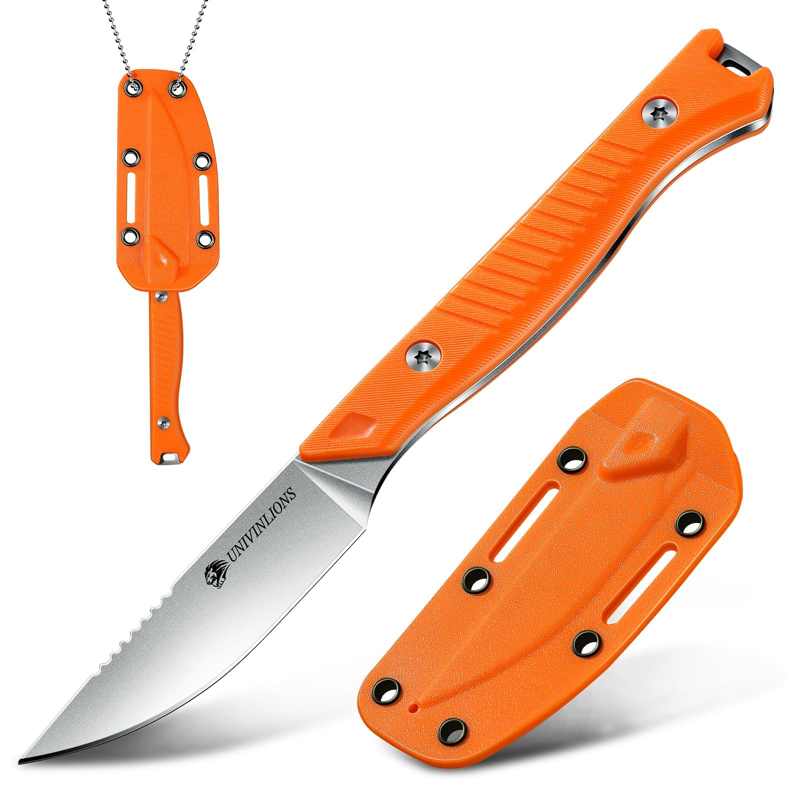 Neck Knife Outdoor Messer, D2-Edelstahl Survival Feststehendes Messer Halskette, mit Kydex Scheide Jagdmesser, G10 Griff Mini EDC Messer,Geschenk für Männer Orange