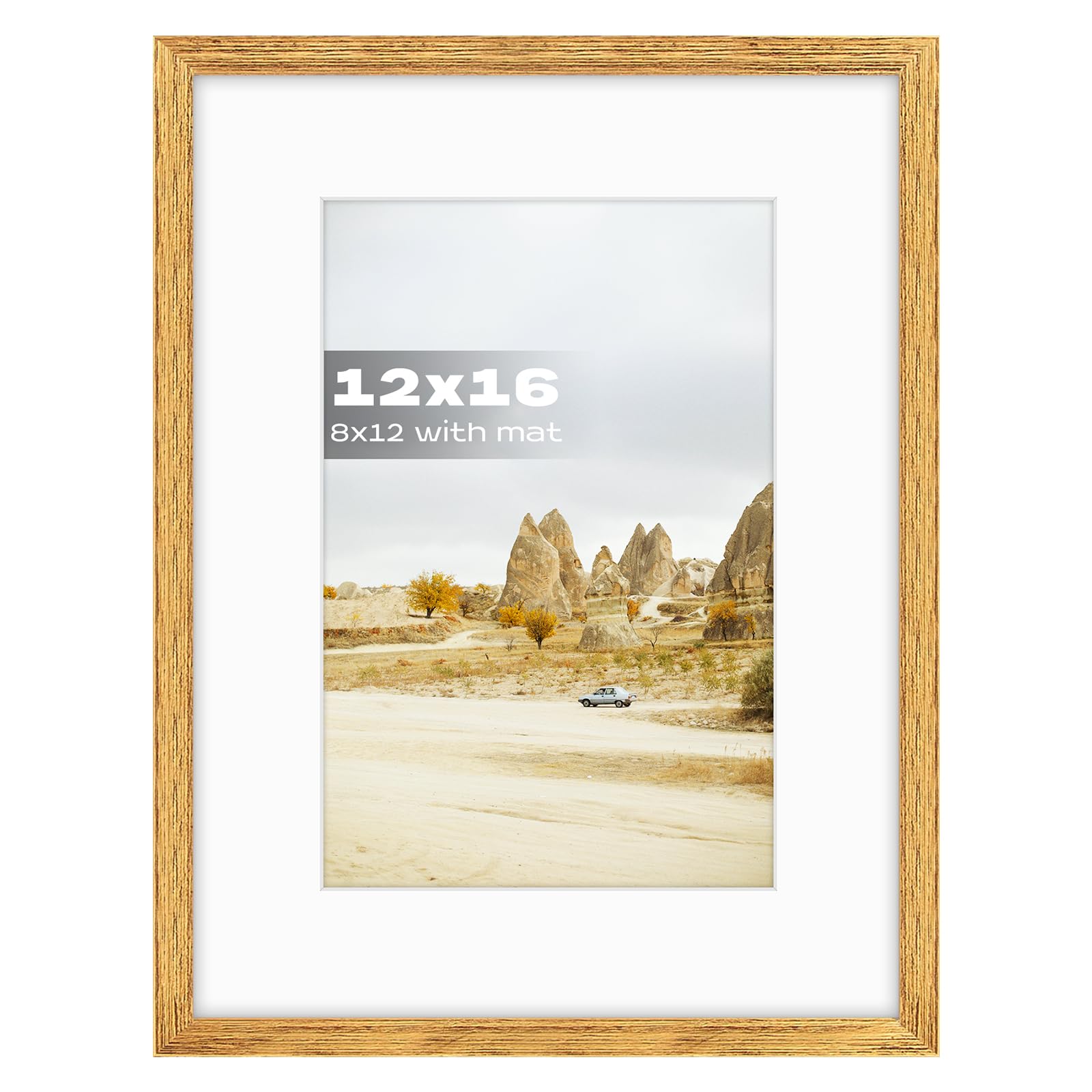 Golden State Art, 12x16 Wood Picture Frame - White Mat for 8x12 Photos - Sawtooth for Wall Display - Great for Weddings, Graduations, Baby Showers, Holidays (Distressed Gold, 1 Pack)