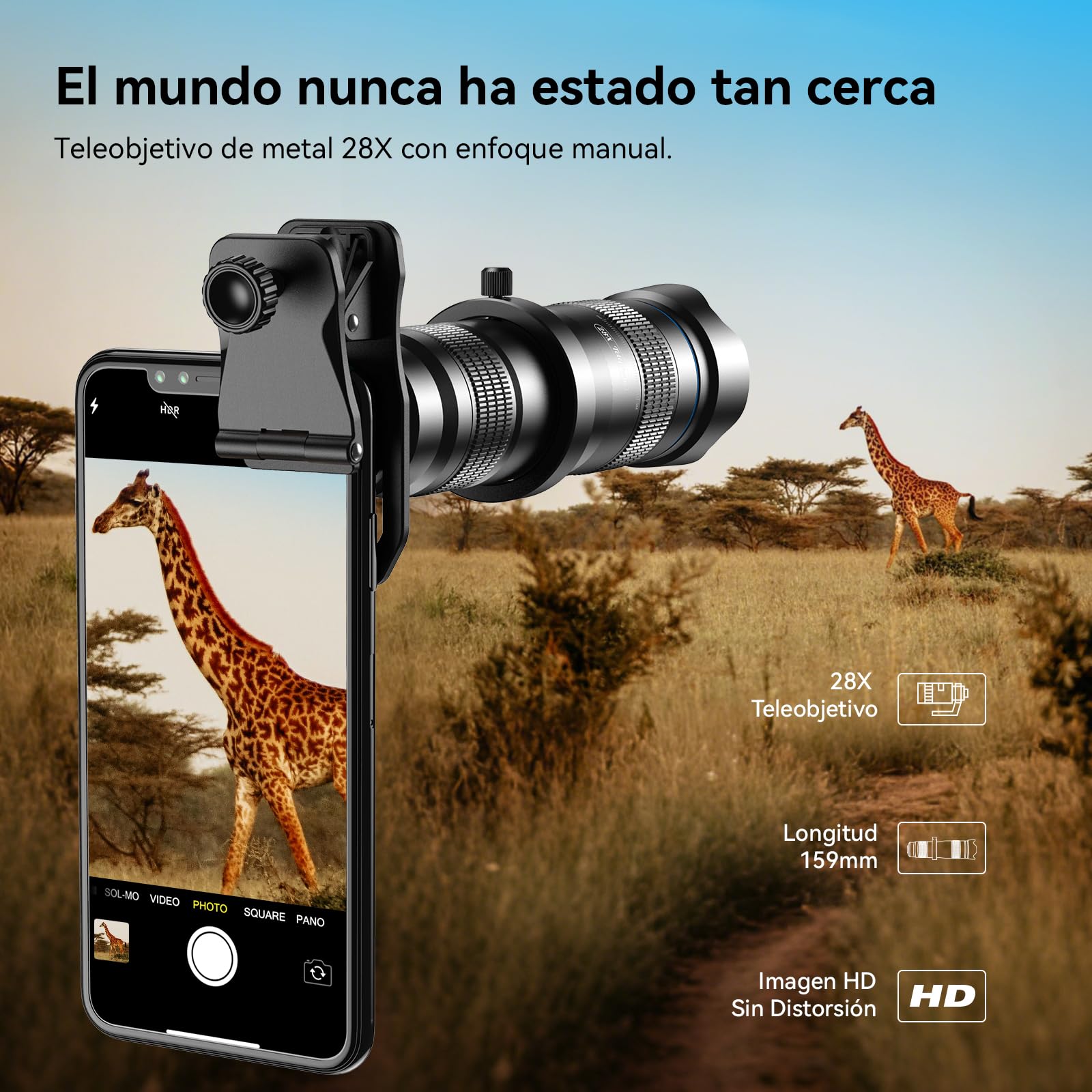 Evil Eye Objetivo para teléfono móvil HD 28X con Disparador para iPhone, Samsung, Huawei, Xiaomi Android, Monocular Telescopio