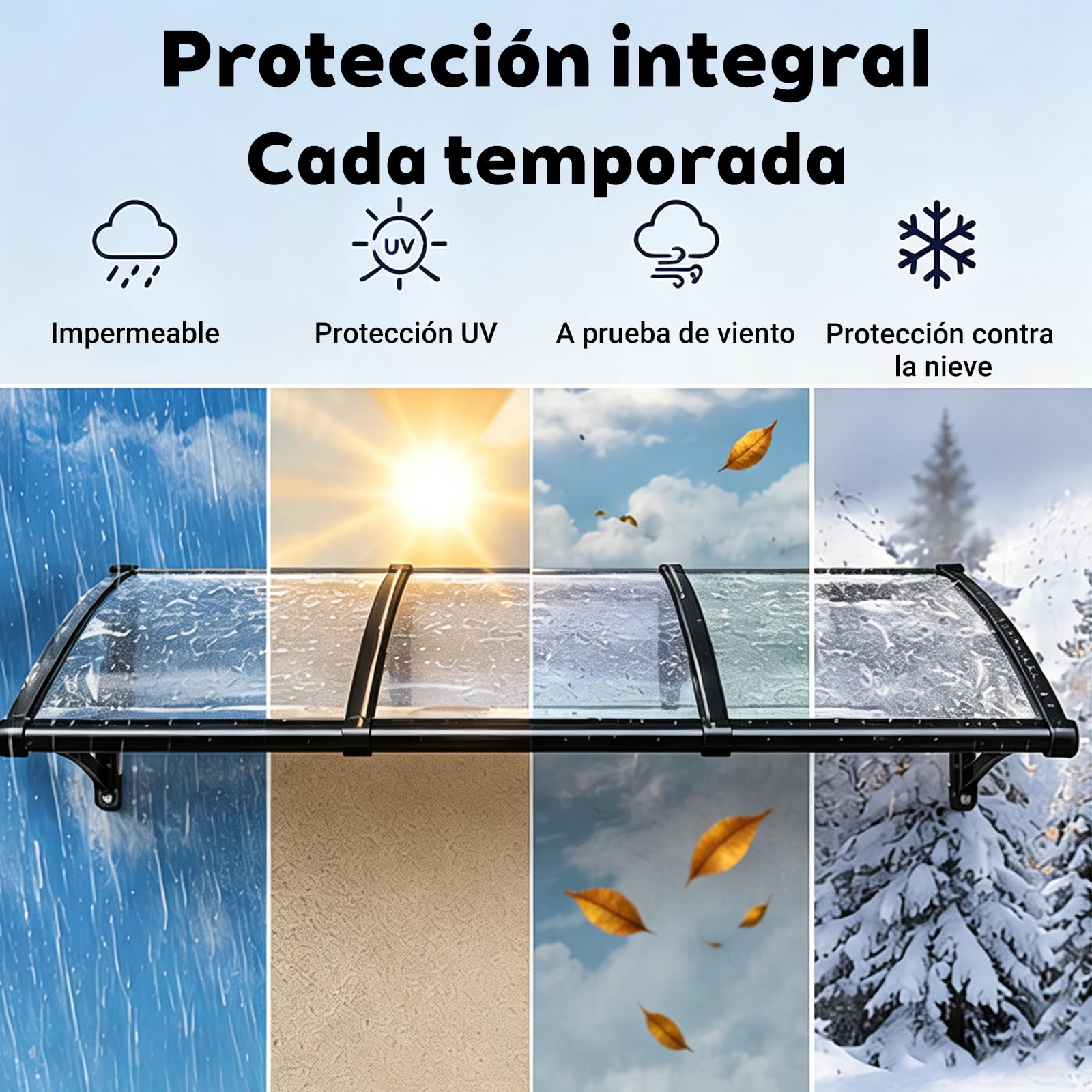 Marquesina para Puerta de Entrada - Marquesina Puerta Exterior, Toldo Exterior de Policarbonato y Aluminio, Protección contra Lluvia, Nieve y Sol, Fácil Instalación