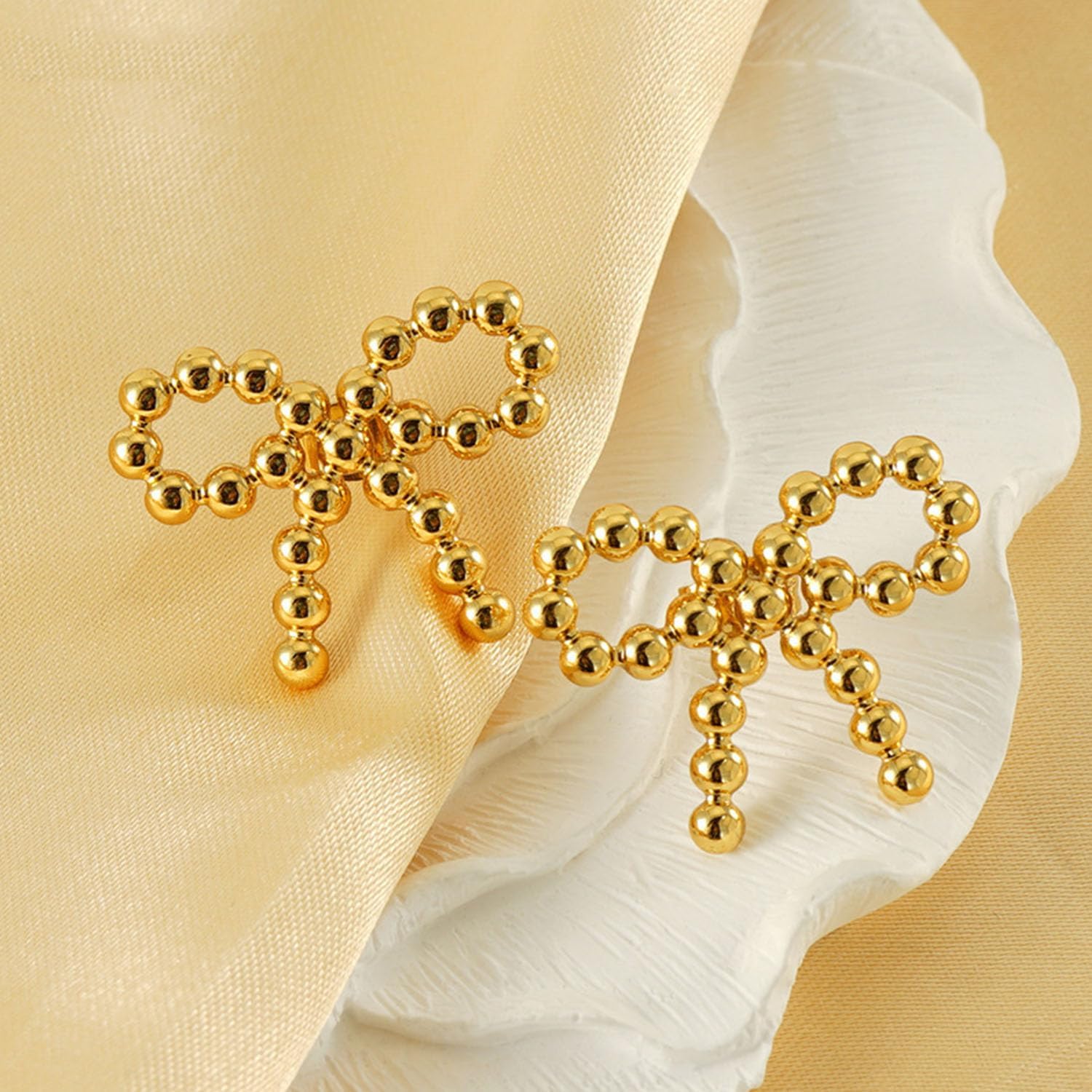 Gold Bow Earrings for Women Ribbon Earrings 18K Plated Gold Bowknot Stud Earrings Seed Bead Bow Earrings Cute Birthday Jewelry for Women - Image 7