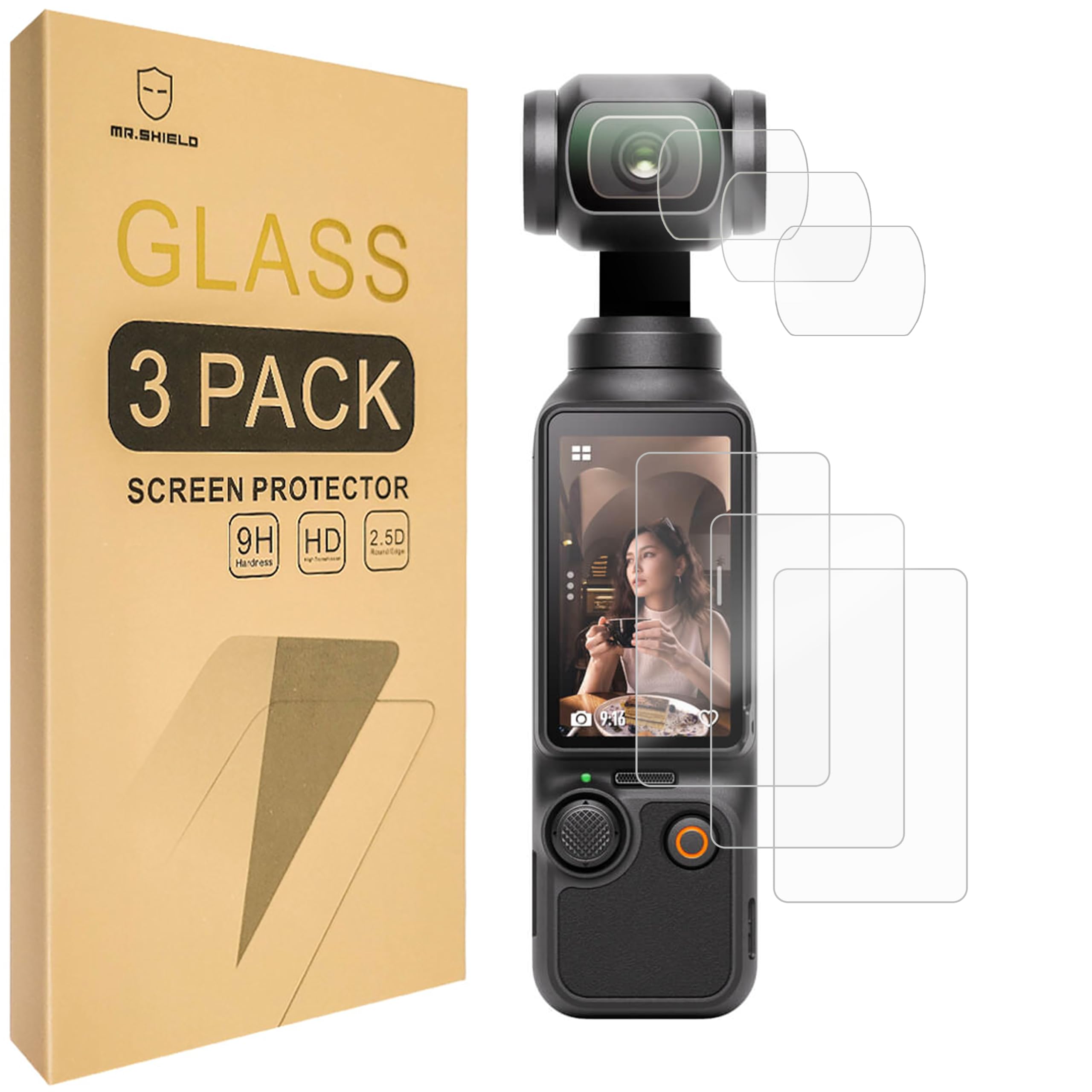 Mr.Shield Screen Protector For DJI Osmo Pocket 3 Camera [Lens+LCD Screen] [3+3 Pack] [Tempered Glass] [Japan Glass with 9H Hardness] Screen Protector