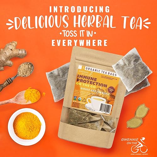 Miniatura 2 de Gwennie on the GO Protección inmunológica para llevar  Jengibre orgánico y cúrcuma  Certificado USDA  Té de hierbas de apoyo digestivo e