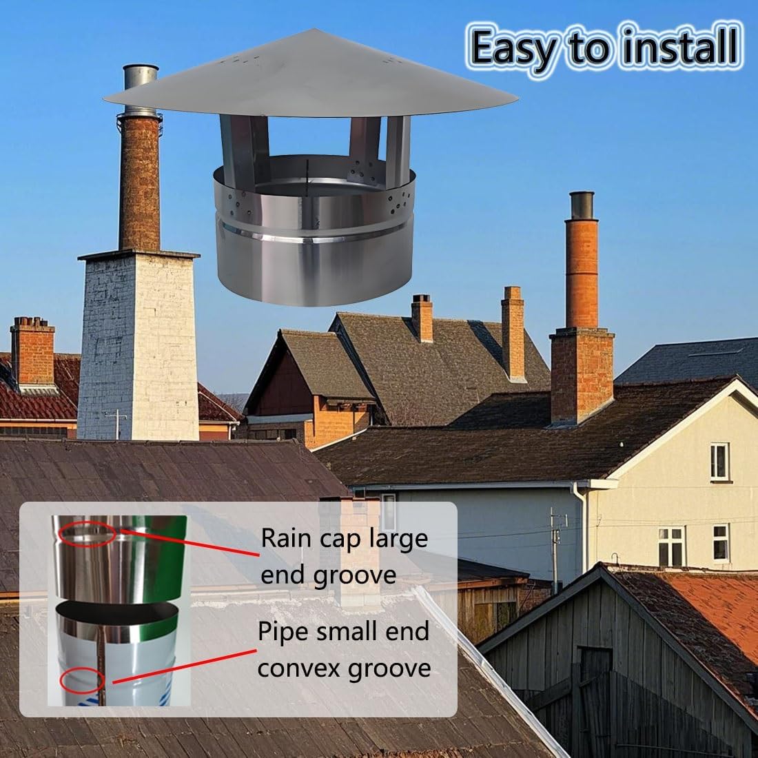 Stainless Steel Chimney Cap 11cm (4.33in) - 0.6mm Thick Ventilation Cover Rain Hood Weatherproof Flue Cover for Fireplace Roof - Kaminabdeckung & Entlüftungshaube