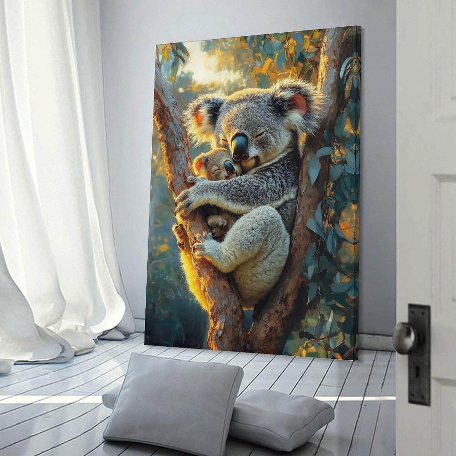 Junmoney Frame-Style-8 Koala Mother And Baby In Tree Canvas Wall Picture, 20X30inch(50X75cm), For Living Room, Bedroom Or Apartment Walls, Decorative Artwork For Empty Walls