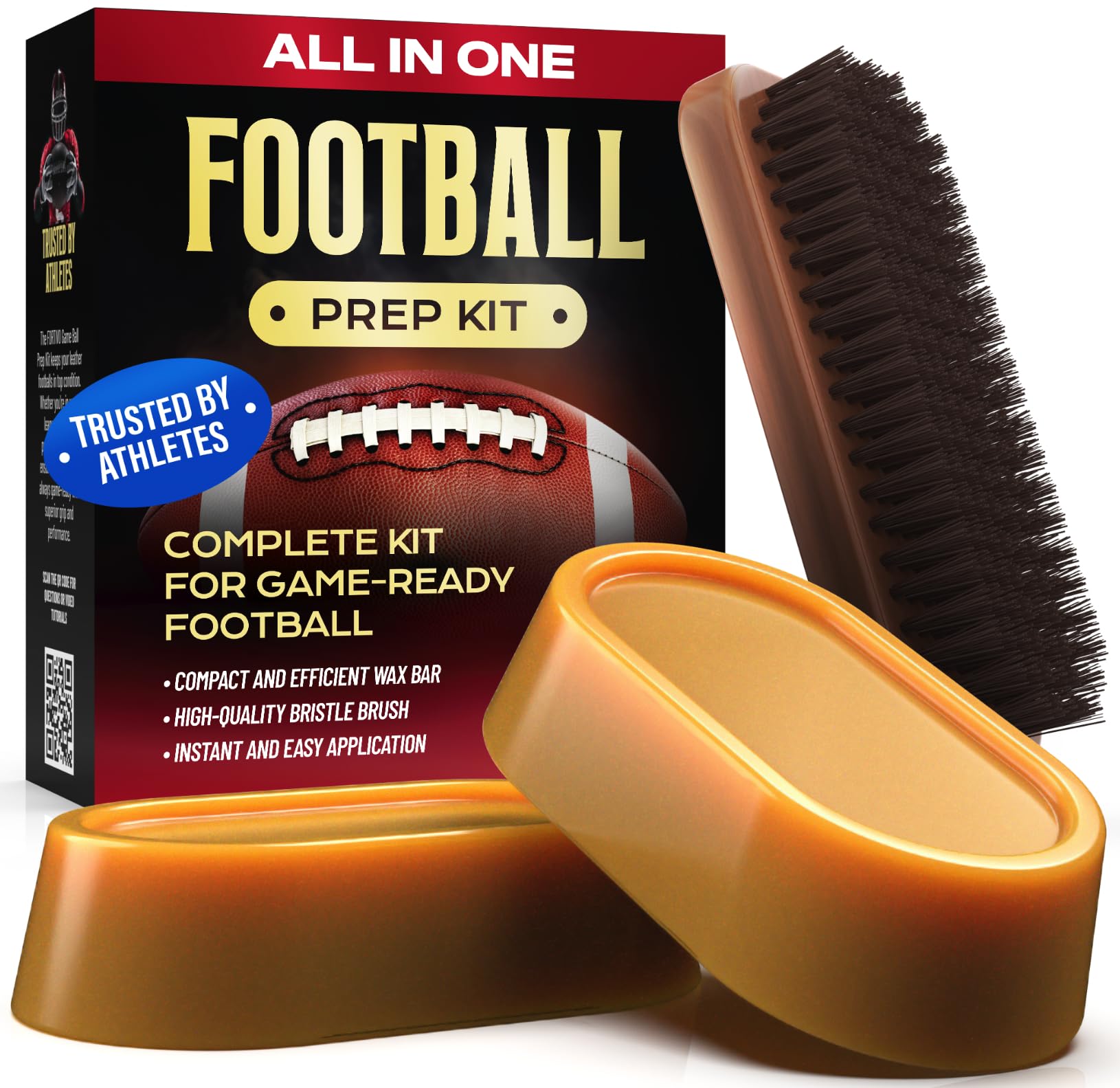 FORTIVO 3 in 1 Football Prep Kit - for Secure Grip and Improved Tack, Leather Football Wax and Accessories for Professional and Youth Players - with 2 Wax Bars & 1 Brush