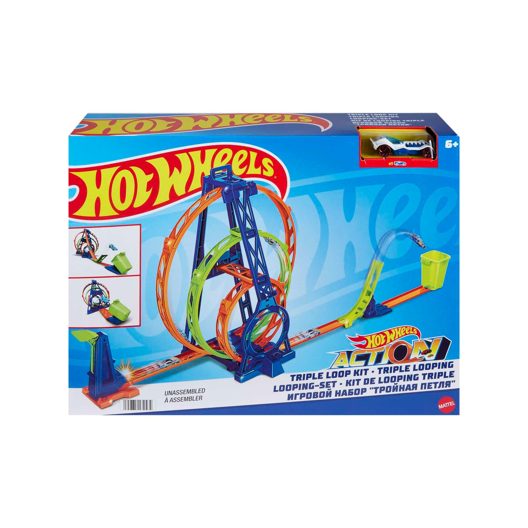 Hot Wheels Action Kit Triple Looping Pista para Coches de Juguete, Incluye 1 vehículo, +4 años (Mattel HMX38)
