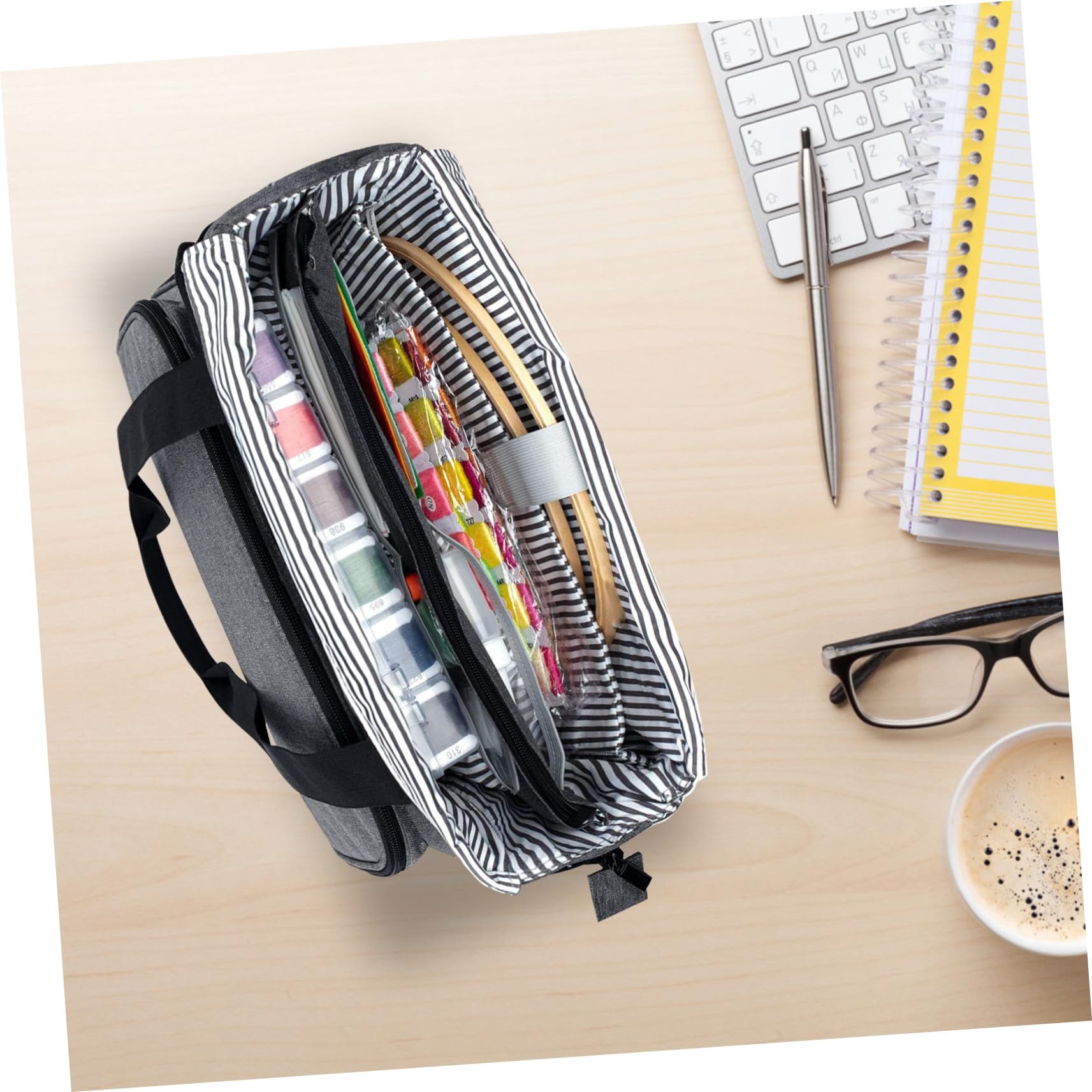 Bolsa de Almacenamiento Multifunción para Herramientas de Bordado y Costura, Gris, 1 Unidad, Portátil para Hogar y Viaje, Organizadora para Suministros de Bordado y Manualidades,