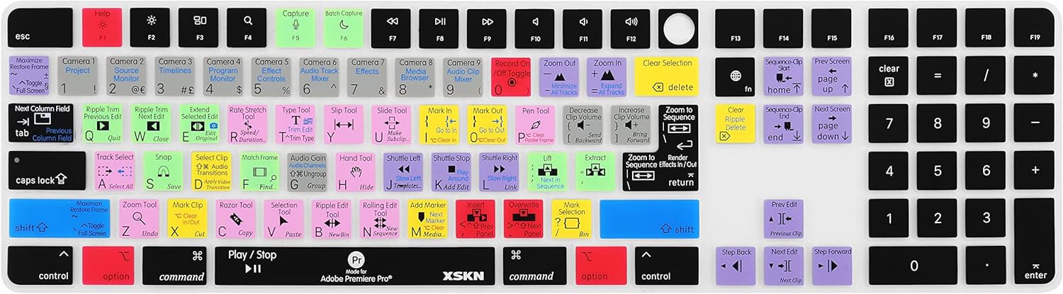 XSKN Premiere Pro EU US Common Version Silicone Keyboard Cover Skin for 2020-2023 Apple Magic Keyboard with Touch ID and Numeric Keypad A2520 (Left 3 Keys Not Suite for 2024 New One Model)