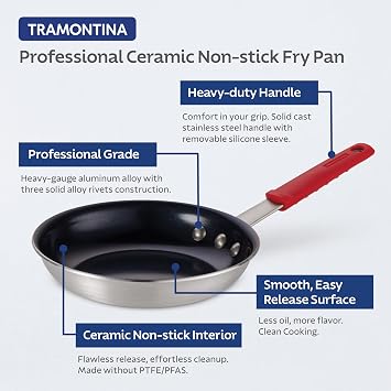Tramontina Professional 12-Inch Ceramic Non Stick Large Frying Pan | Heavy-Gauge Aluminum Skillet with Ceramic Nonstick Coating, Dishwasher and Oven Safe, Black, Made in Brazil