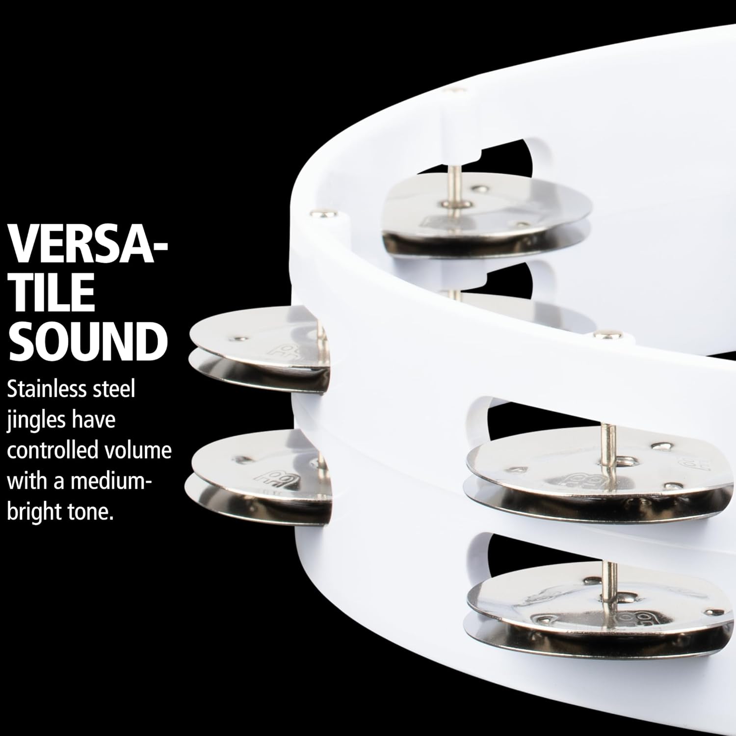 Headliner Tambourine, Handheld Circular Shape with Synthetic Frame — NOT MADE IN CHINA — Double Row Jingles, 2-YEAR WARRANTY