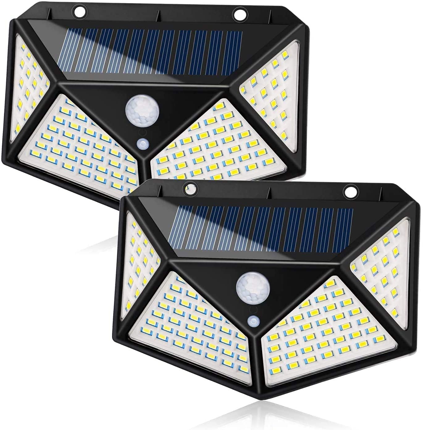 Solar Lights Outdoor, Motion Sensor Security Solar Power Lights 100 LED Waterproof Wireless Wall Lights Solar Lamps Annual 0 Electricity Bill (2 Pack)