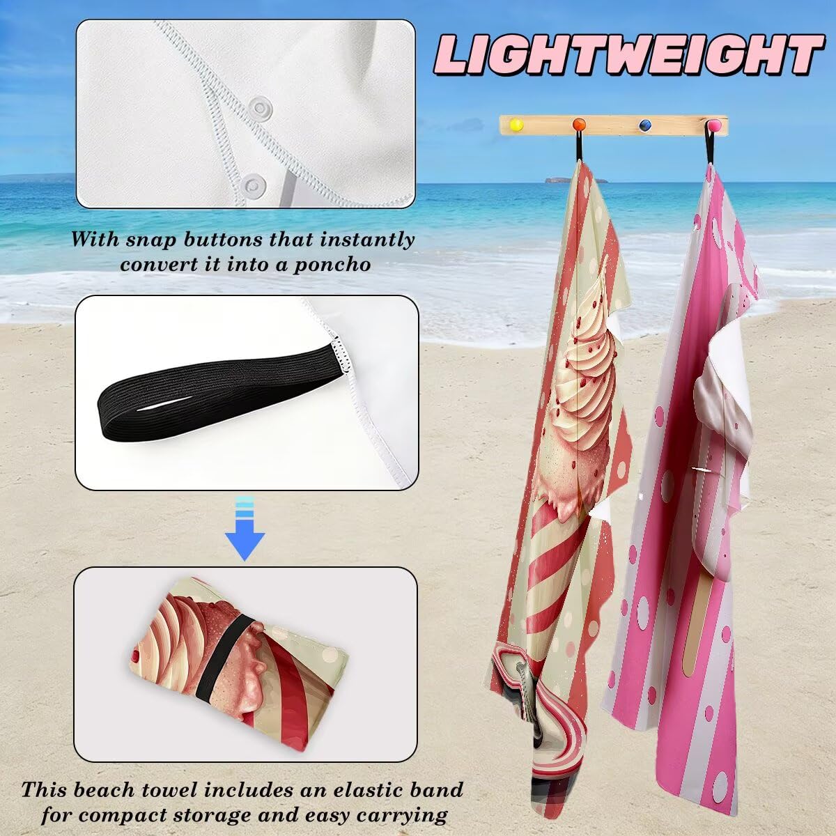 Toalla Playa 80x160 cm, Toalla Gimnasio Microfibra Secado Rapido, Juego de 2 Antiarena Toallas de Playa, Ligera Compacta Toallas Microfibra Grande para Viaje, Regalo Hombre Regalo Mujer (Helado) -4295