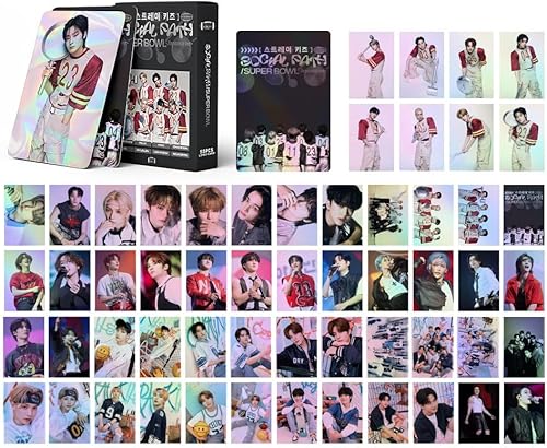 StrayKids - Tarjeta fotográfica de StrayKids con láser, 55 unidades, tarjetas de felicitación, regalo para la colección de fanáticos (blanco)