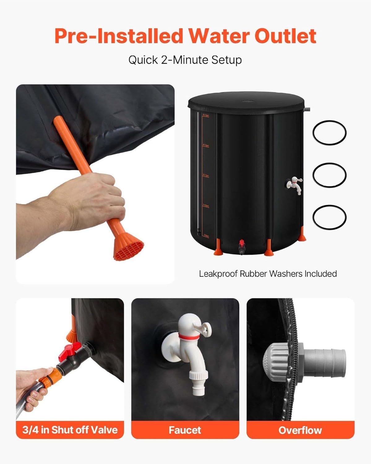 53 Gallon Rain Barrel, Collapsible Rainwater Collection System - 1000D PVC Garden Water Tank with Spigot & Overflow - Portable Water Storage for Home, Farm & Emergency
