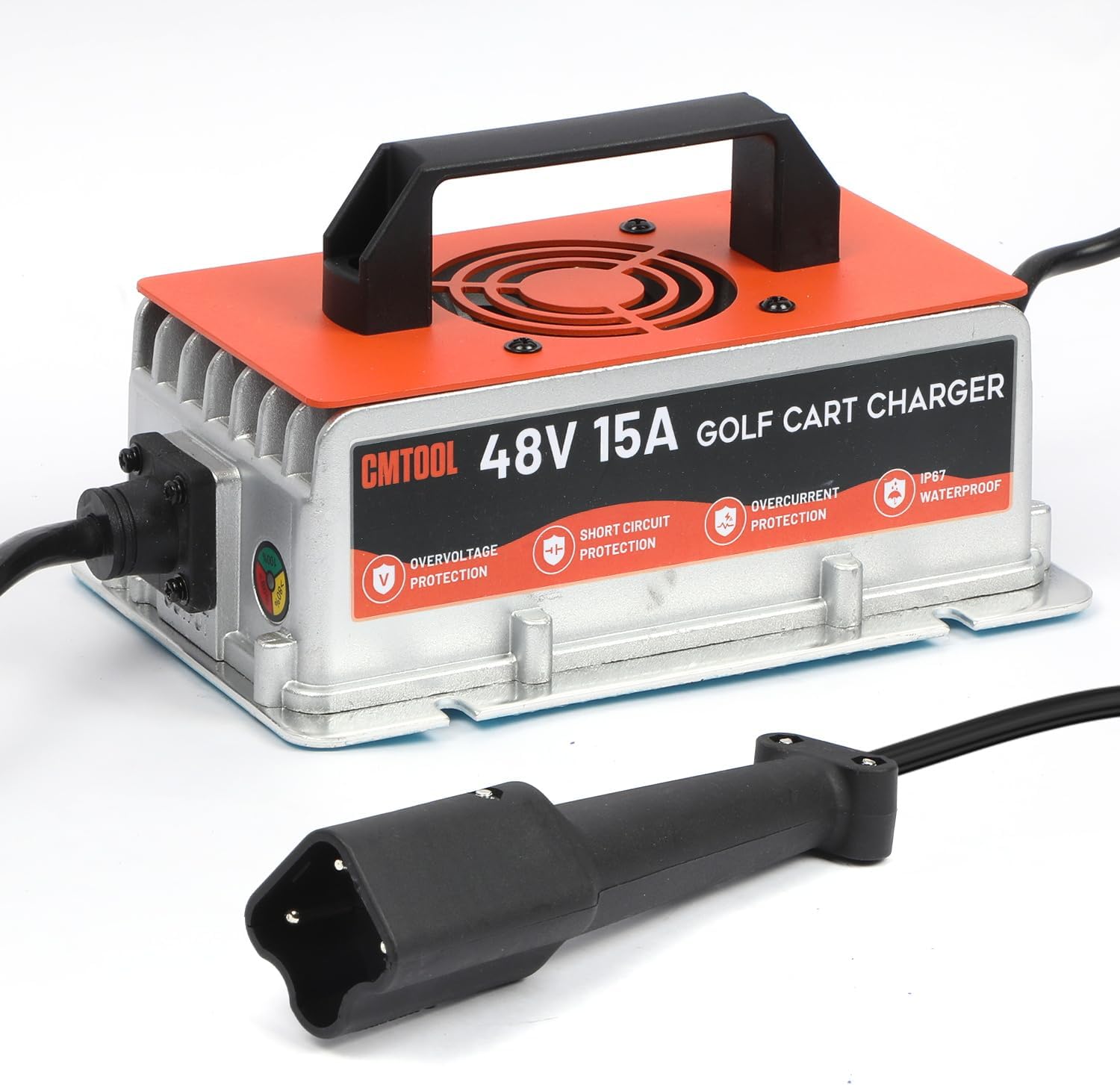 48V Golf Cart Battery Charger 15Amp for Yamaha G29 with 3-Pin Leaf Plug, 7-Stage Smart Charging & Auto Trickle, for Lead-Acid/AGM/GEL, IP67 Waterproof for Drive, Drive2, Extend Battery Life