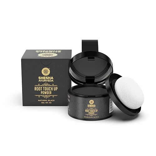 SHESHA AYURVEDA Root Touch Up Hair Powder – Natural Black | Instantly Covers Greys & Bald Spots | Matte Finish | Long-Lasting | 4 g