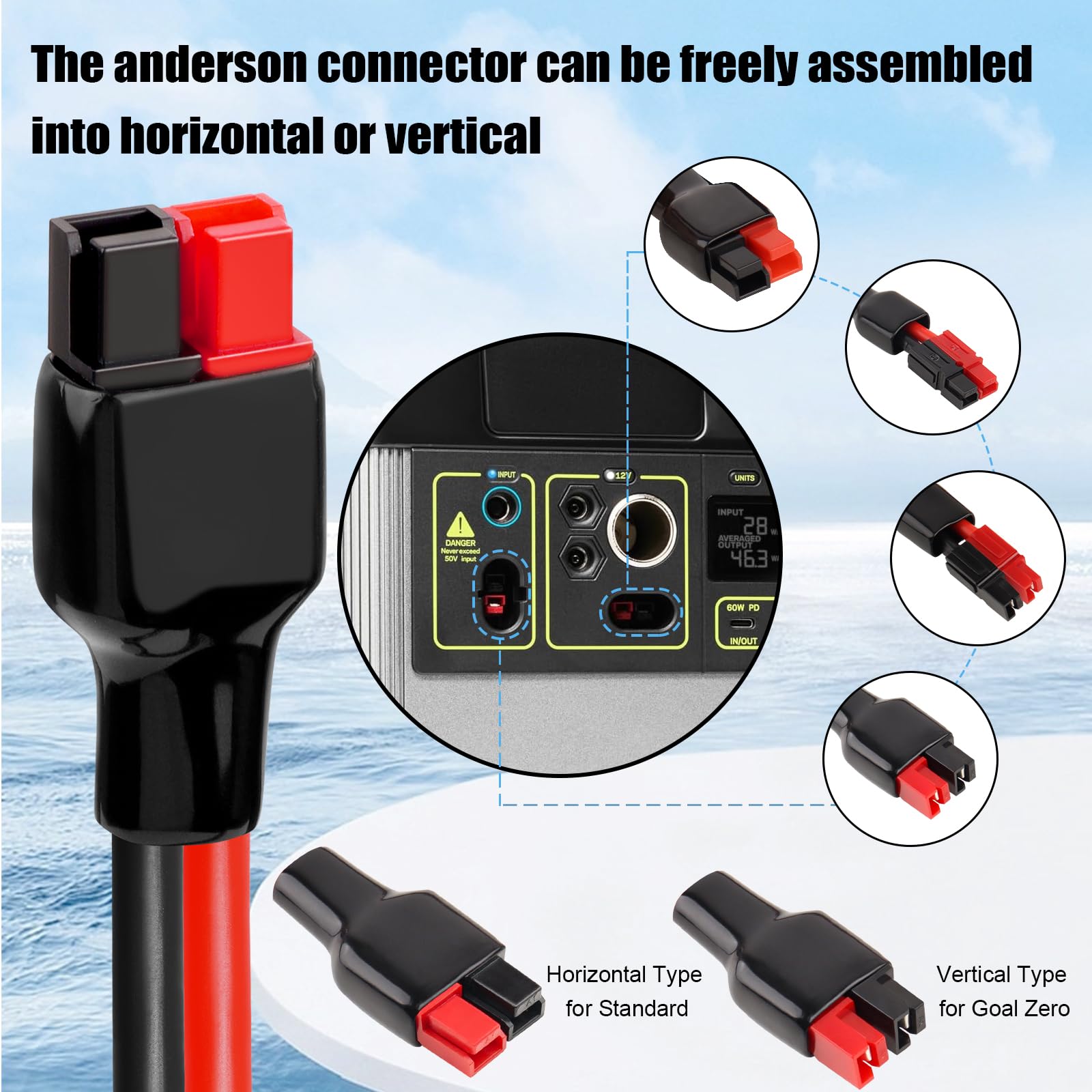 MOOKEERF Cable de panel solar de 10 AWG a conector Anderson, cable de extensión solar de 50 pies con conector estilo Anderson para estación de energía portátil, panel solar, generador solar
