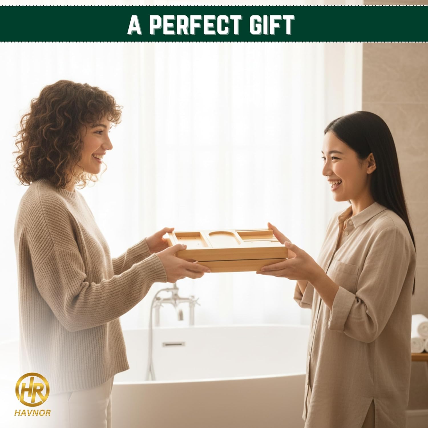 Bamboo Bathtub Caddy Tray Expandable & Foldable Bath Shelf with Book, Tablet & Wine Holder Adjustable Wooden Bath Tray for Relaxing Spa at Home – Fits Most Tub Sizes.